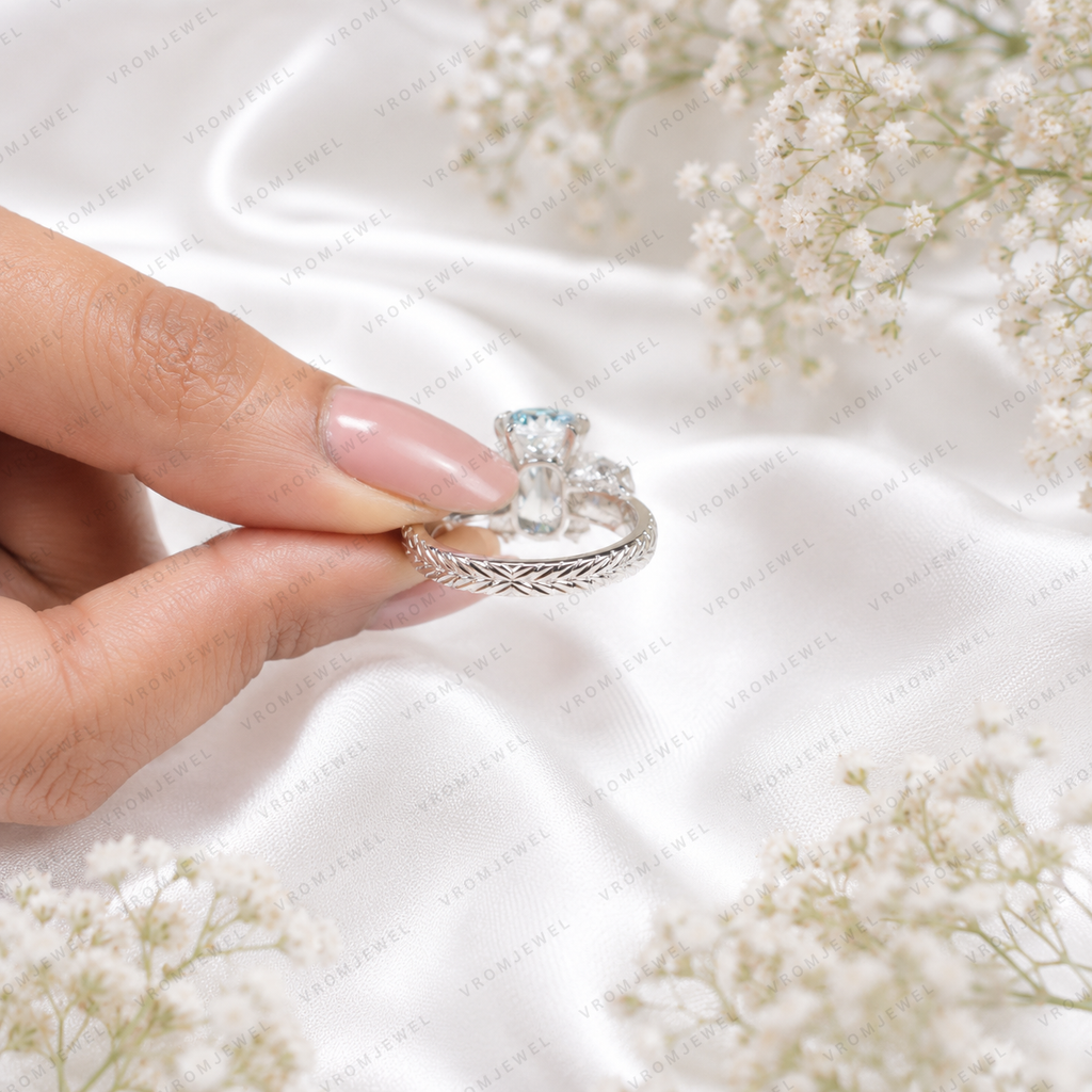 Blue Criss Cut Lab Grown Diamond Engagement Ring, 5 Carat Blue Diamond Ring, Criss Cut Statement Ring, Baguette Side Stones, Pavé Band