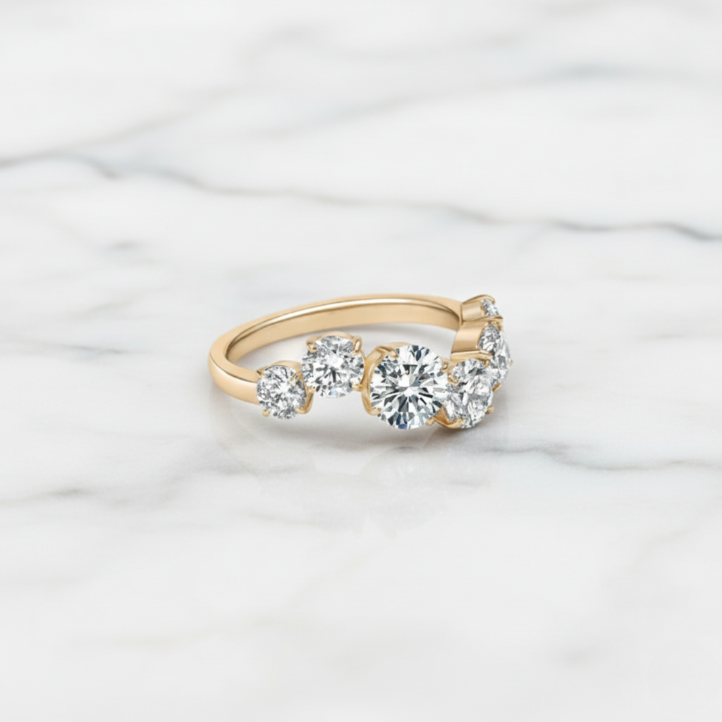 Round Diamond Wave Band | Lab Grown Diamond | 14K Yellow Gold Unique Curved Setting