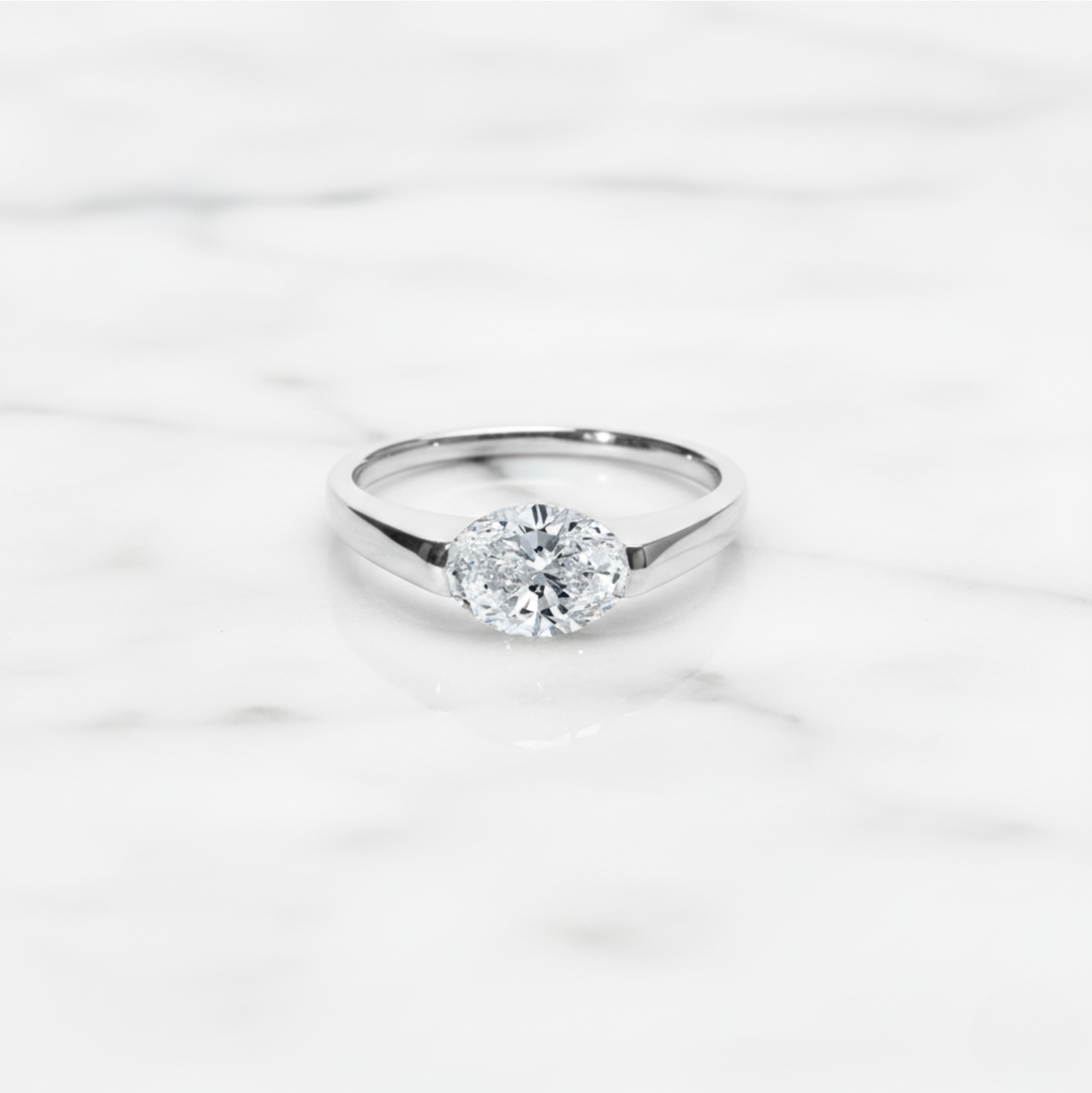 Modern Oval Cut East West Ring | Lab Grown Diamond | 14K Yellow Gold Sleek Style