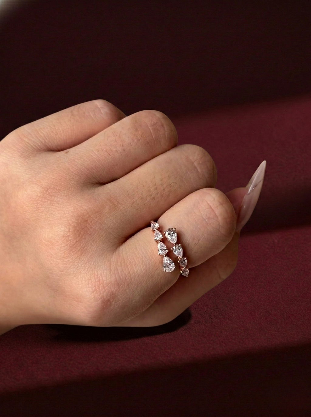 Pear Lab Grown Diamond Twist Ring, Pear Diamond Bypass Ring, 1 Carat Pear Diamond Ring, Leaf Diamond Ring, Unique Engagement Ring