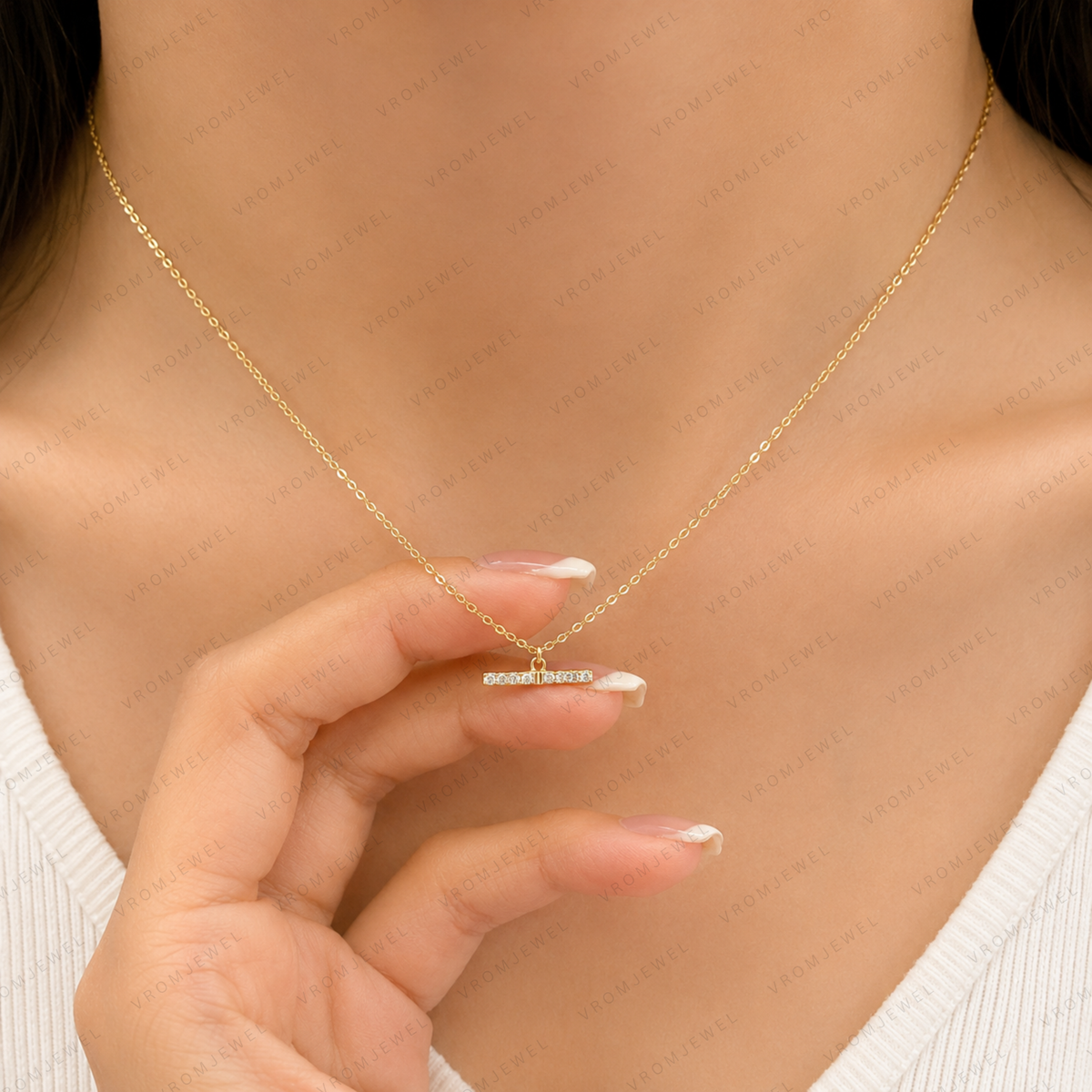 Vintage Geometric Lab Grown Diamond Necklace, Round Diamond Pendant Necklace, Art Deco Diamond Necklace, Solid Gold Necklace