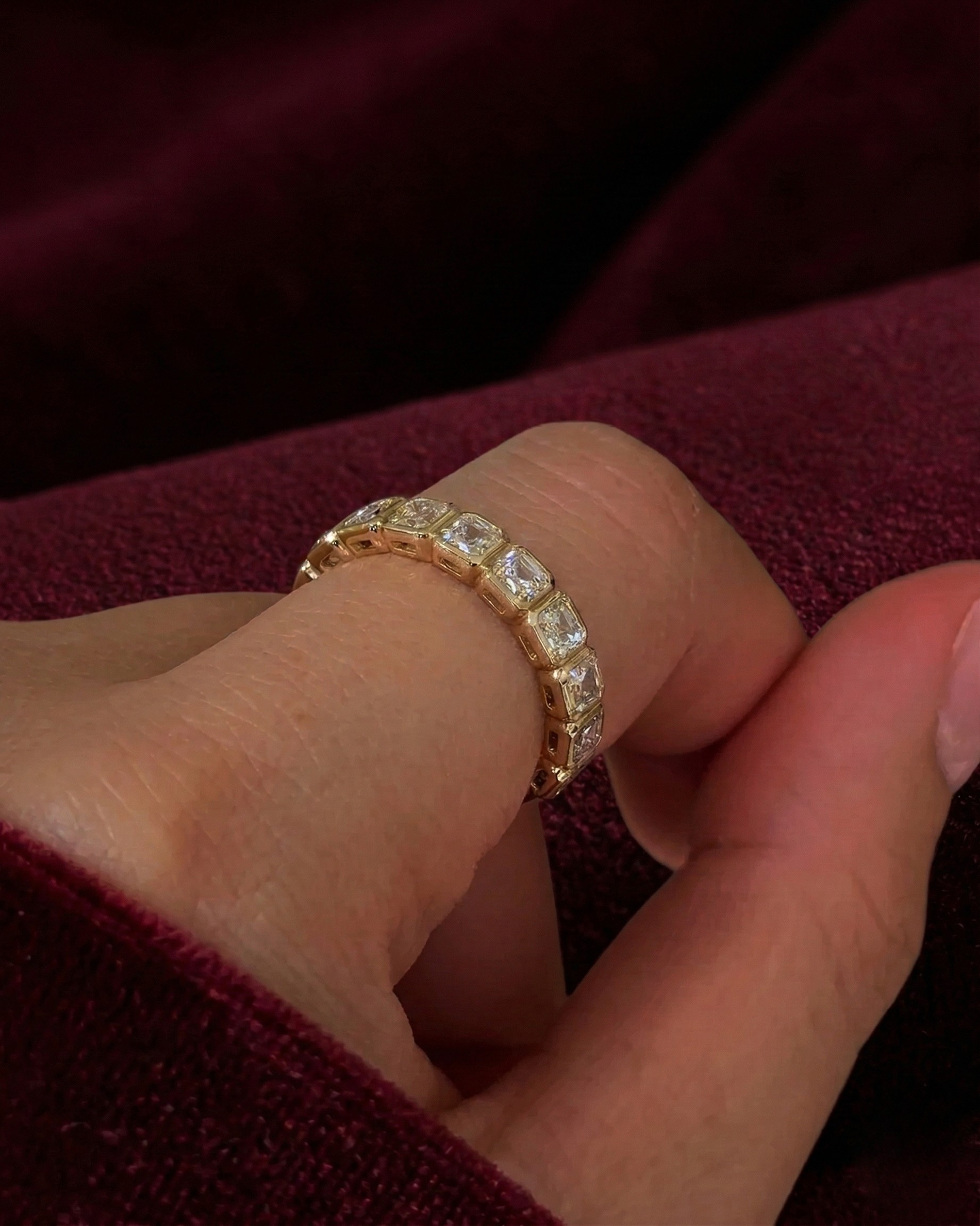 Asscher Cut Diamond Half Eternity Band, Bezel Set Asscher Diamond Wedding Band, Stackable Diamond Ring, Anniversary Diamond Band