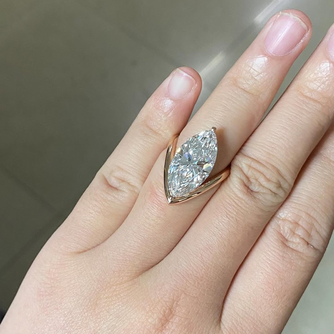 Marquise Cut Solitaire Ring | Lab Grown Diamond | 14K Yellow Gold