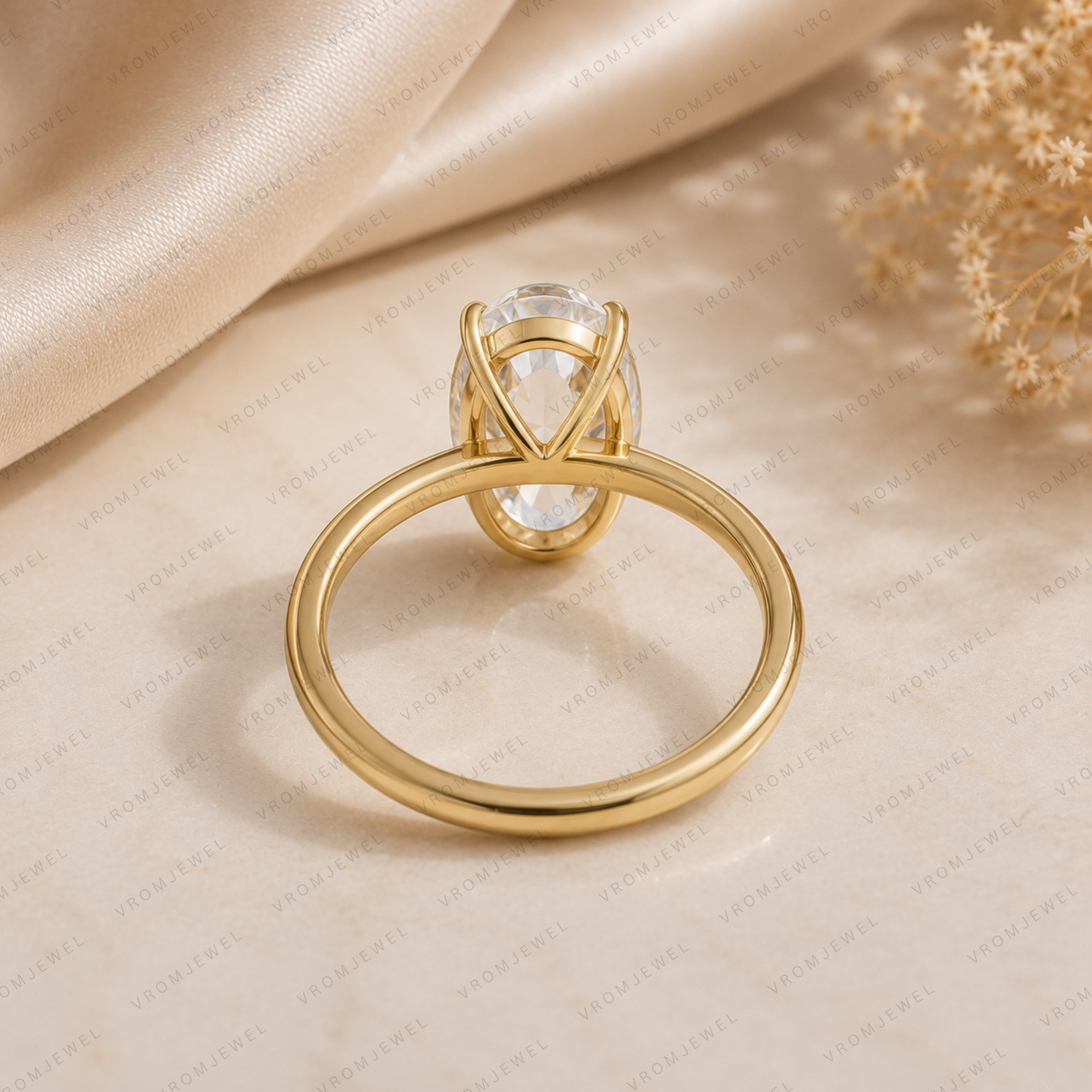 Oval Lab Grown Diamond Solitaire Engagement Ring in Solid 14K Gold