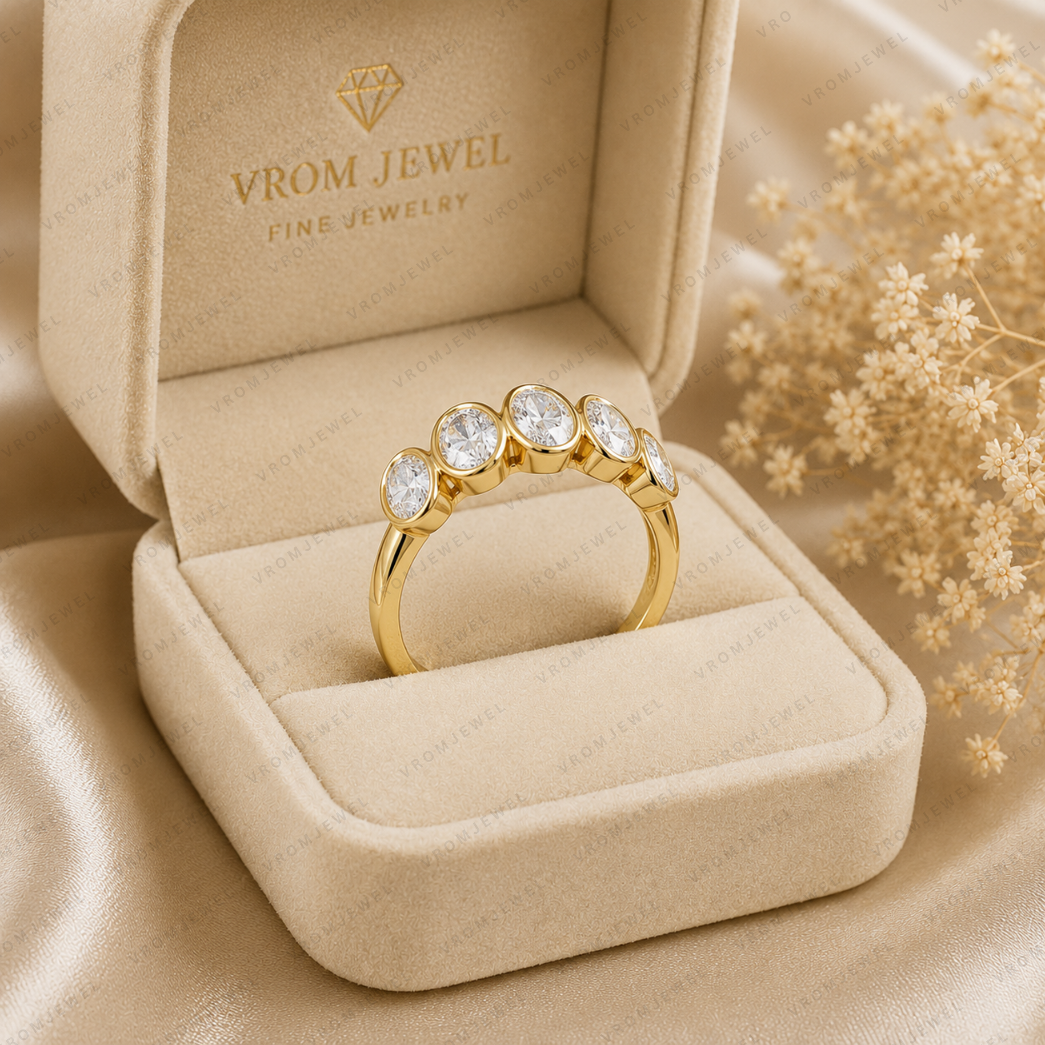 Oval Lab Grown Diamond 5-Stone Bezel Set Wedding Band