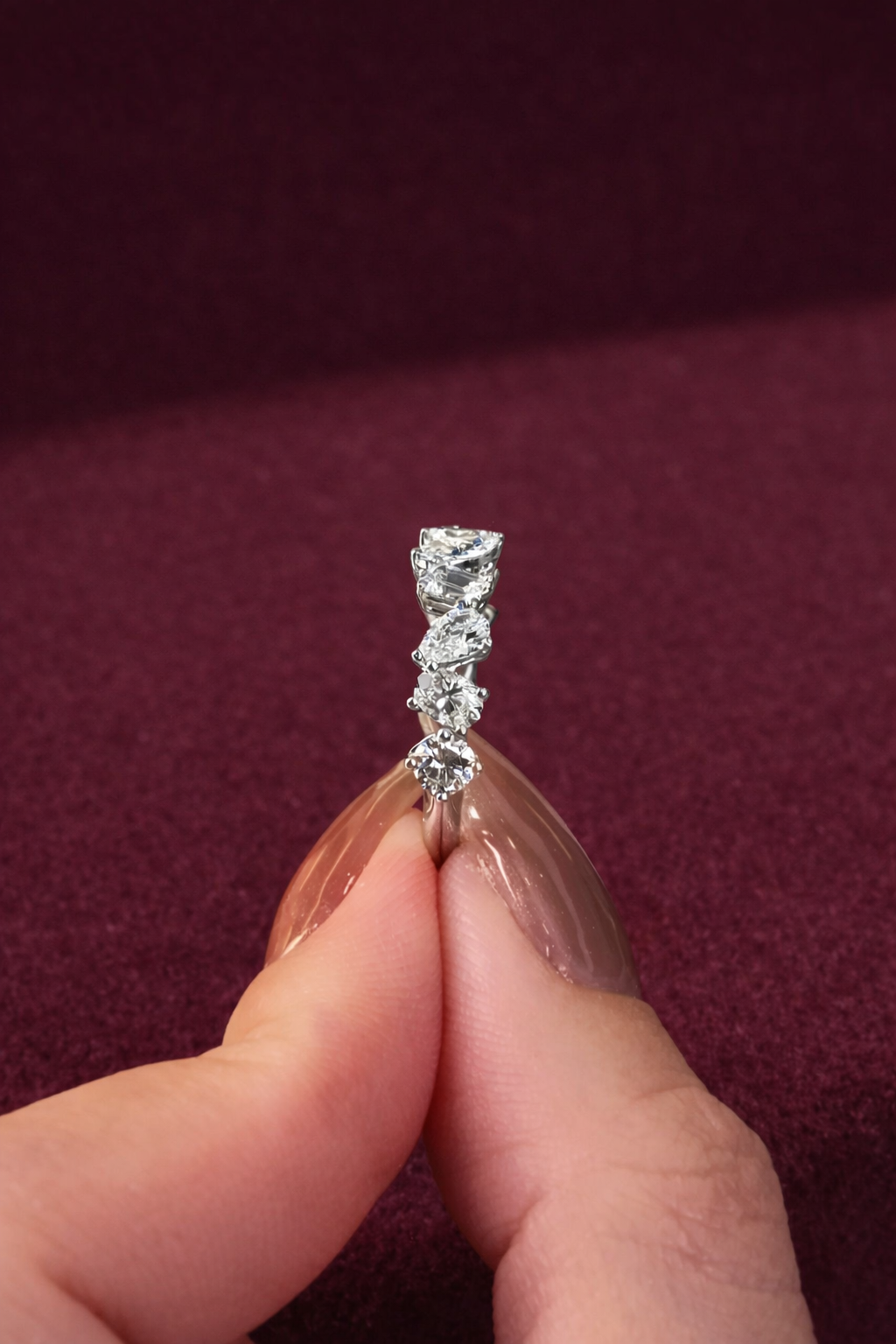 Mixed Shape Diamond Band, Pear Marquise Oval Emerald Diamond Ring, Unique Diamond Wedding Band, Modern Diamond Anniversary Ring