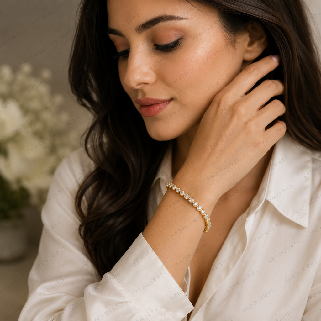 Oval Lab Grown Diamond Tennis Bracelet in Bezel-Set Solid 14K Gold