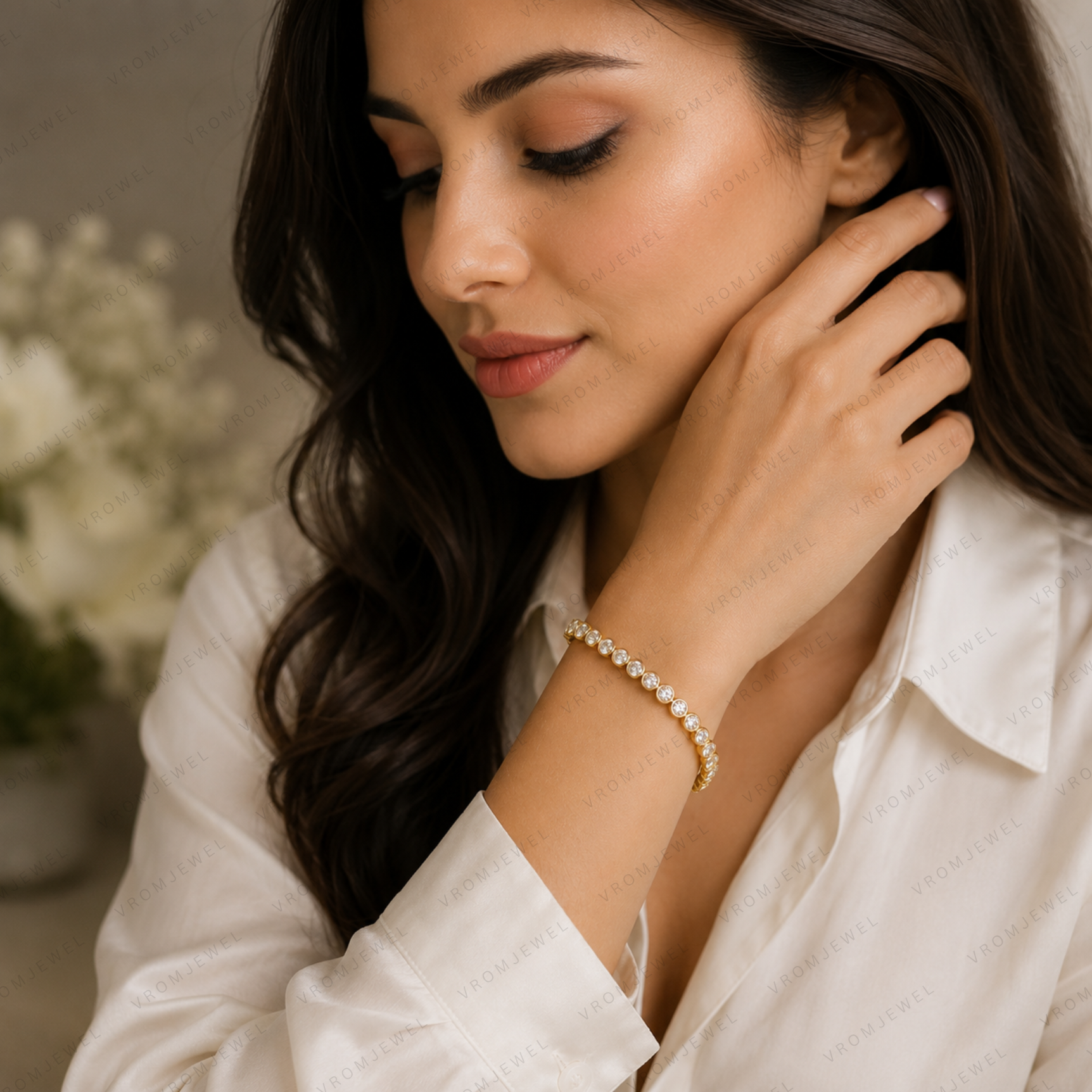 Oval Lab Grown Diamond Tennis Bracelet in Bezel-Set Solid 14K Gold
