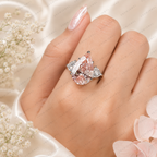 10 Carat Pink Pear Lab Grown Diamond Engagement Ring, Triangle Diamond Accents, Pink Pear Shape Ring, Statement Bridal Ring