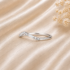 Curved Wedding Band | Lab Grown Diamond | Baguette & Round Stones | 14K Yellow Gold