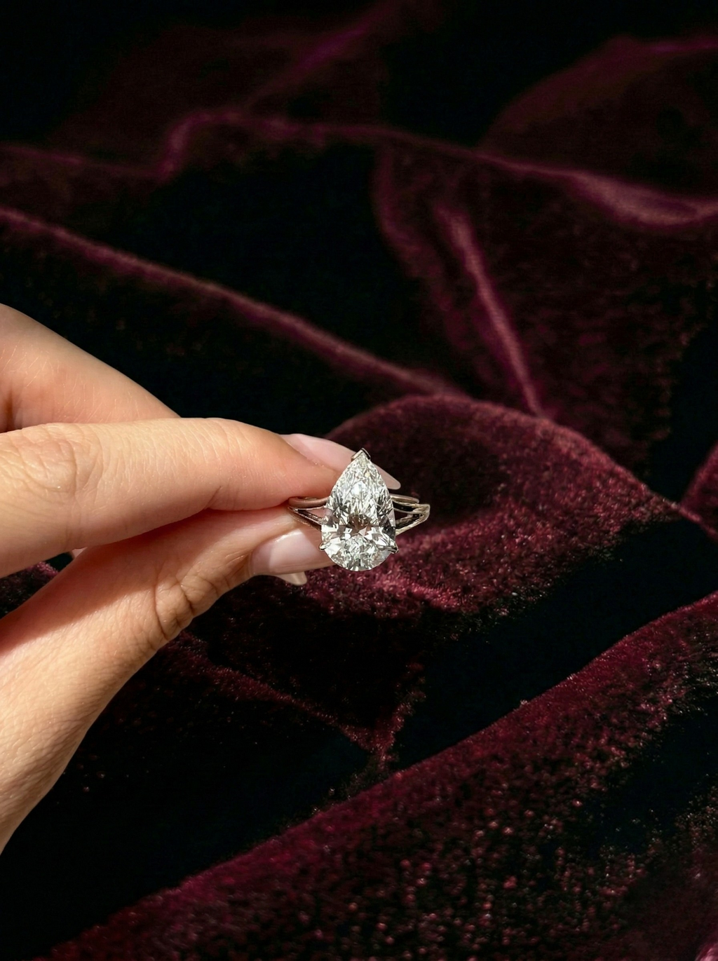 5 Carat Pear Lab Grown Diamond Engagement Ring, Pear Solitaire Diamond Ring, 14K White Gold Statement Ring, IGI Certified