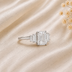 Emerald Cut Lab Grown Diamond Engagement Ring | 14K Gold Baguette Bar Ring