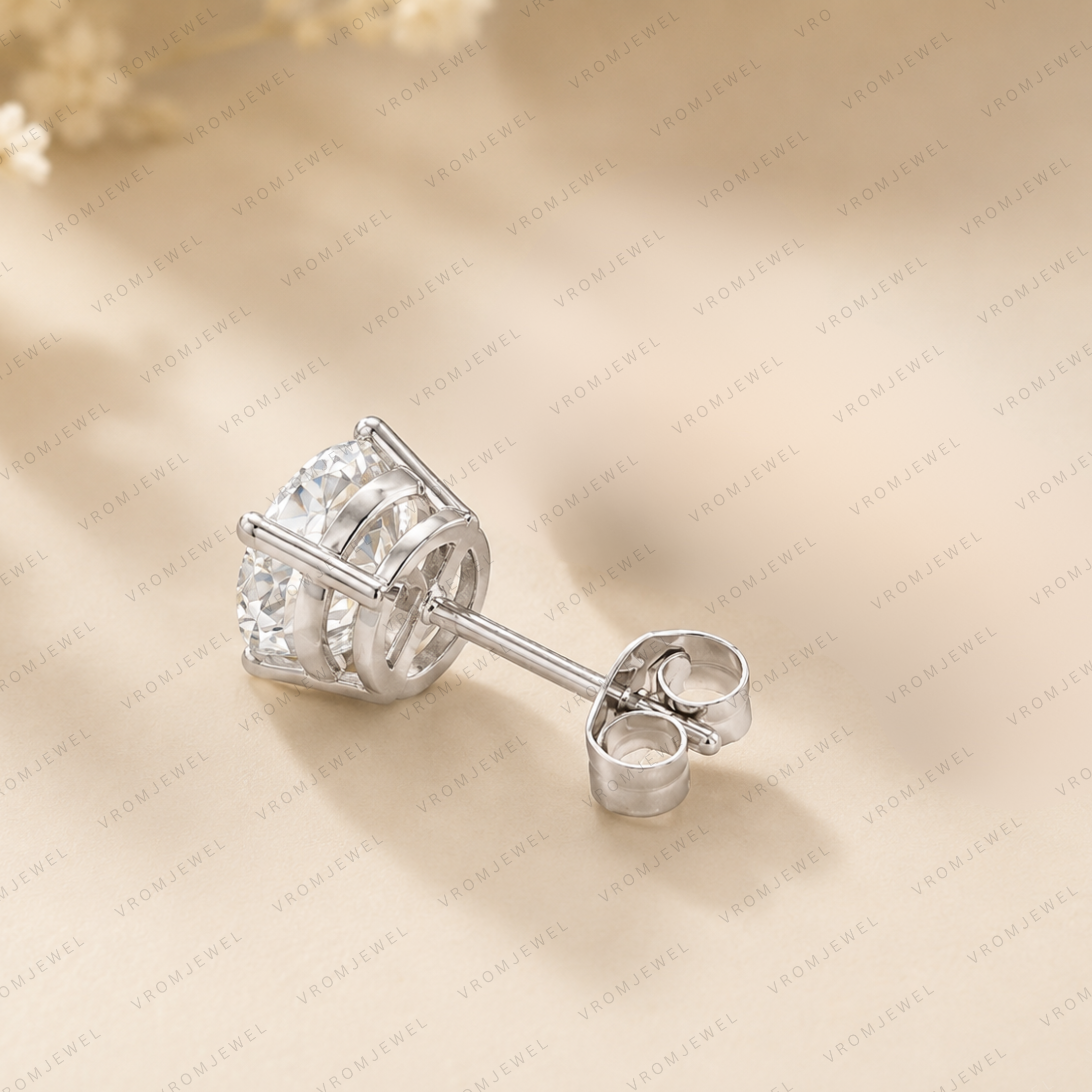 Round Lab Grown Diamond Solitaire Bridal Stud Earrings in Solid 14K Gold