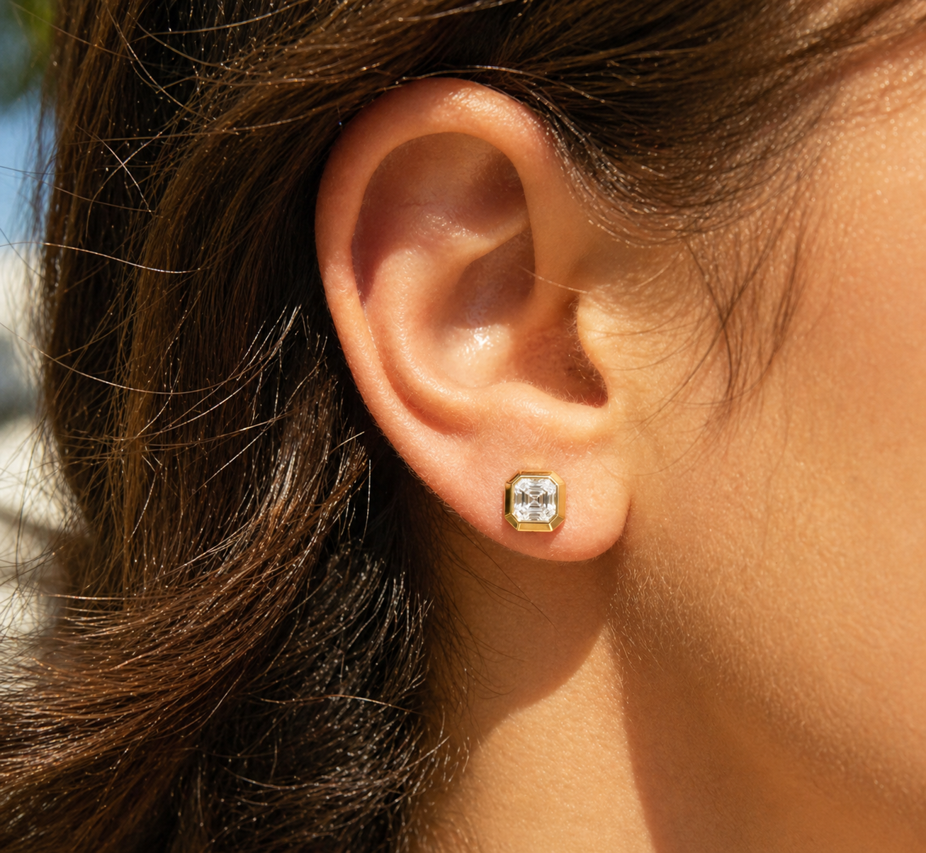 Asscher Cut Lab Grown Diamond Stud Earrings | 2 CTW | Bezel Set | Modern Geometric Studs | 14K Gold