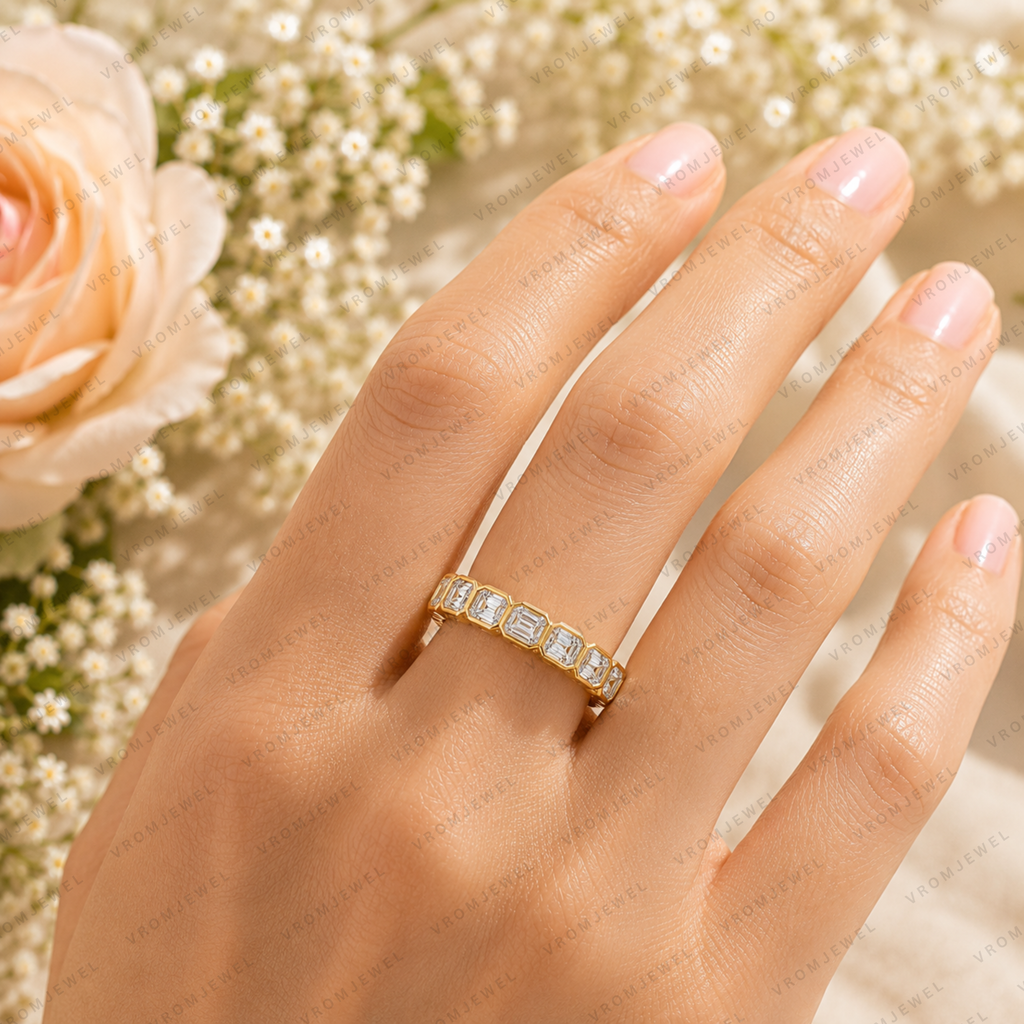 Emerald Cut Lab Grown Diamond Wedding Band: East-West Bezel Set