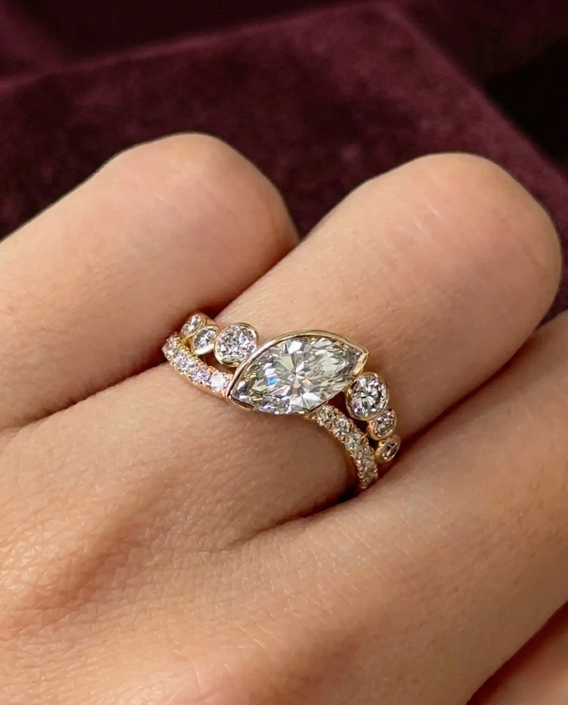 Marquise Lab Grown Diamond Engagement Ring with Round Side Diamonds, Marquise Halo Diamond Ring, 14K Yellow Gold Statement Ring, IGI Certi