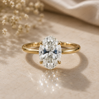 Oval Lab Grown Diamond Solitaire Ring in Handmade Solid 14K Gold