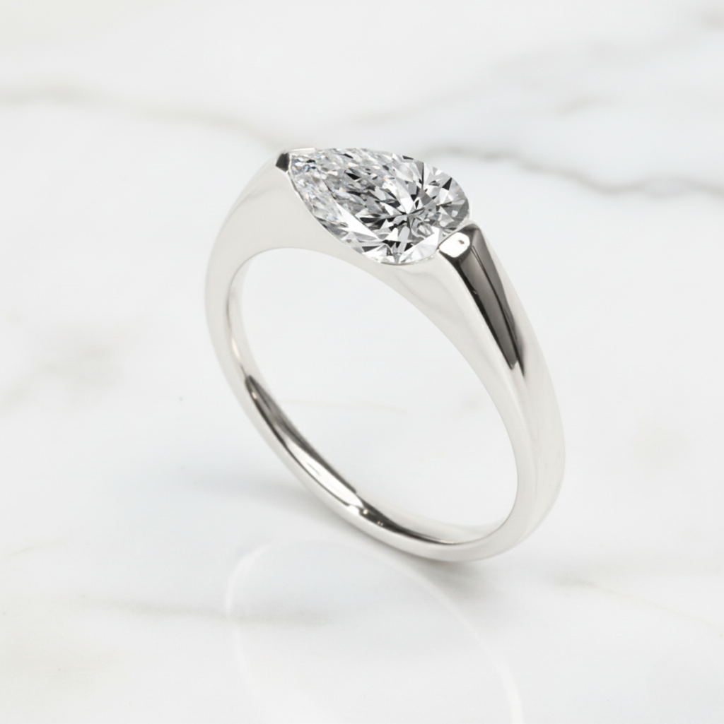 Modern Pear Cut East West Ring | Lab Grown Diamond | 14K Yellow Gold Sleek Style