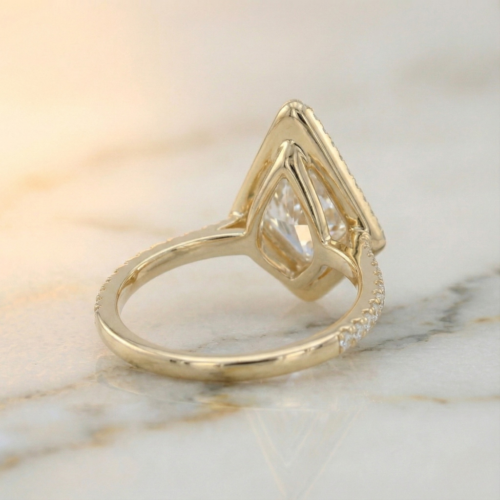 Art Deco Kite Cut Halo Ring | Lab Grown Diamond | 14K Yellow Gold Geometric Design