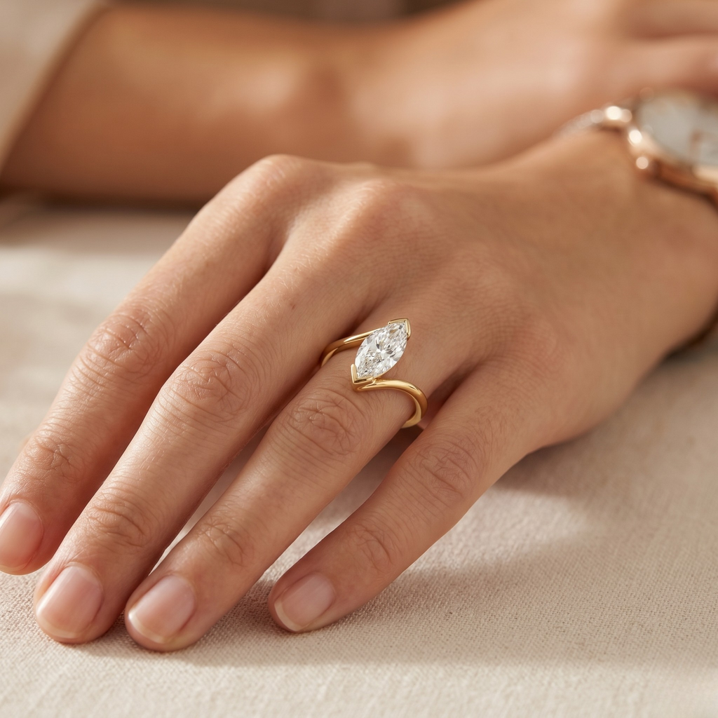Marquise Diamond Signet Ring, Marquise Cut Lab Grown Diamond Ring, Modern Gold Signet Ring, Statement Diamond Ring, Minimal Luxury Ring