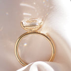 Emerald Cut Half Bezel East West Ring | Lab Grown Diamond | 14K Yellow Gold Modern Design