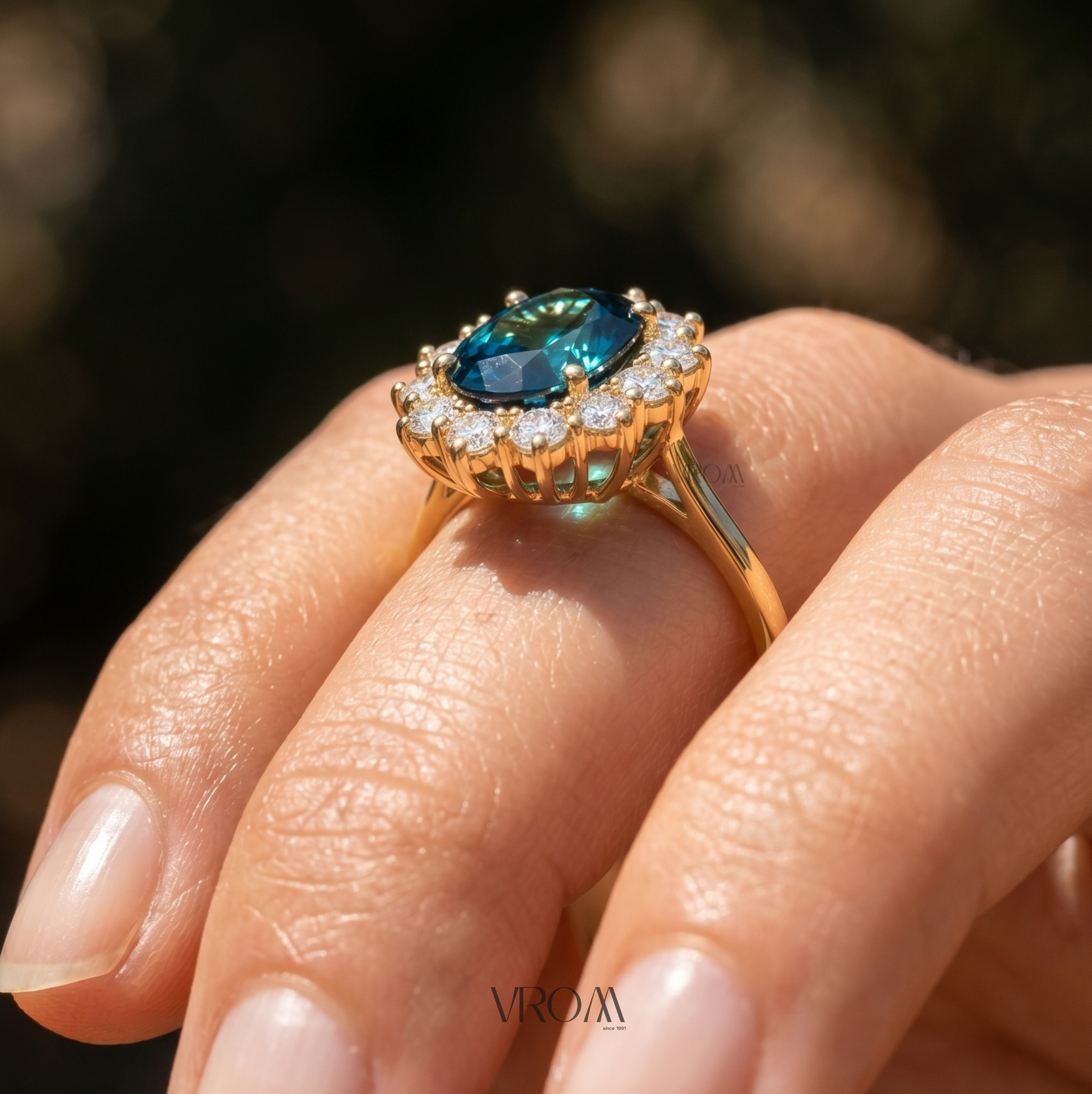 London Blue Topaz Halo Ring | 3.5 CT Oval Gemstone | Lab Grown Diamond Halo | Vintage Style Engagement Ring | 14K Gold