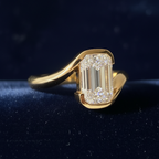 Modern Emerald Cut Bezel Bypass Ring | Lab Grown Diamond | 14K Yellow Gold