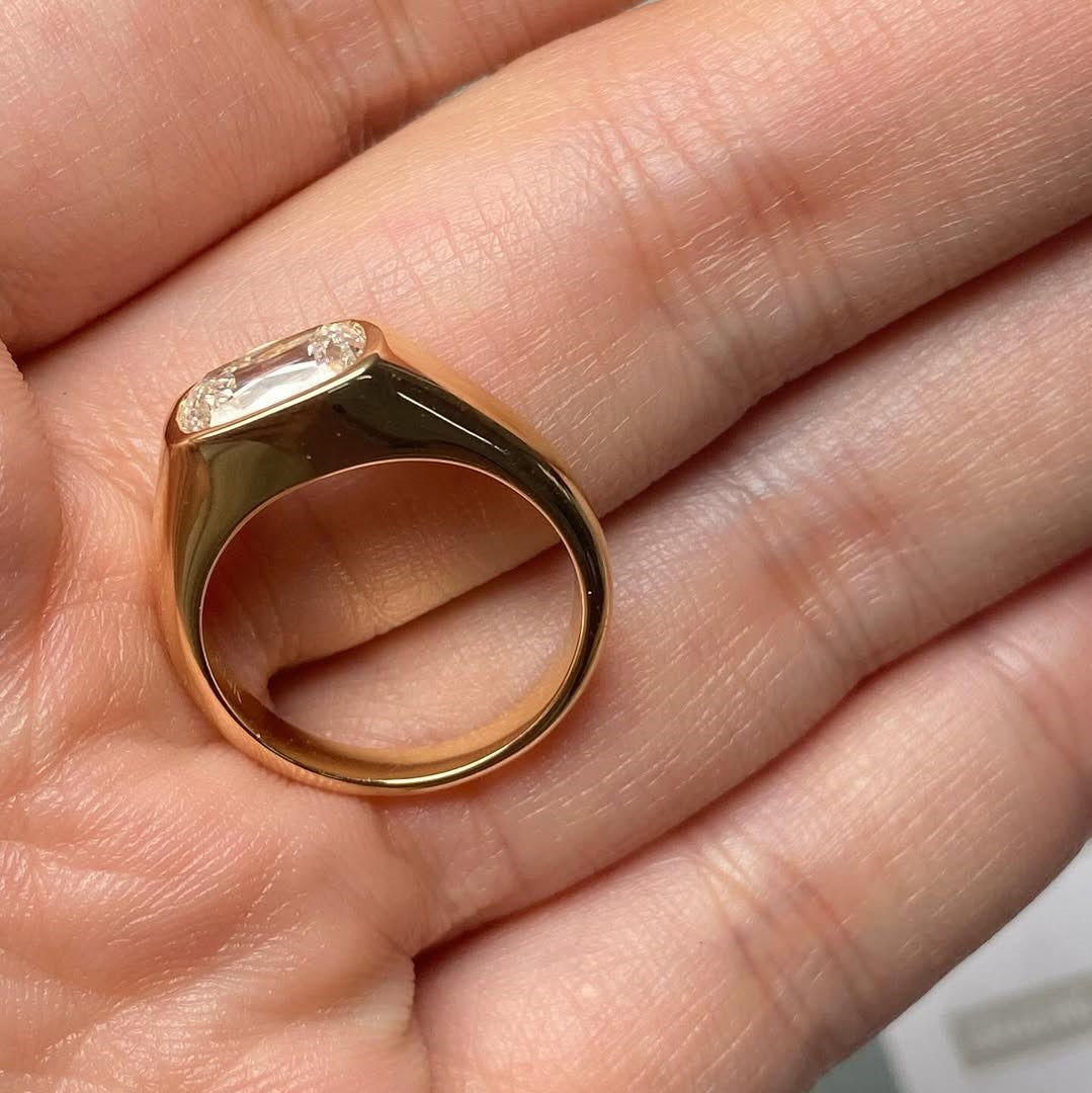 Modern Criss Cut Bezel Engagement Ring | Lab Grown Diamond | 14K Yellow Gold Fine Jewelry