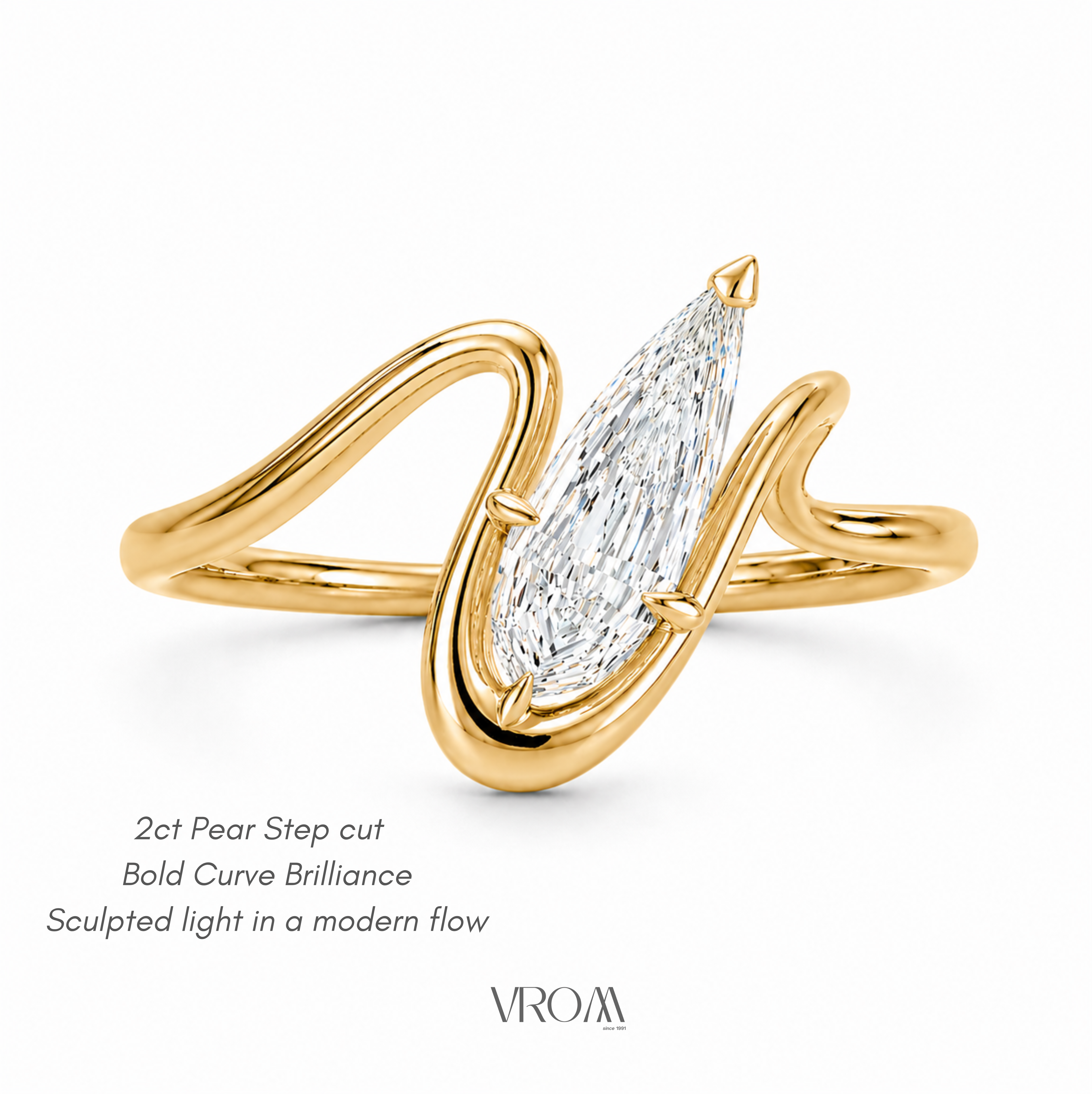 2CT Pear Step Cut Lab Grown Diamond Ring | Sculptural Wrap Design | Modern Engagement Ring | 14K Gold Proposal Ring