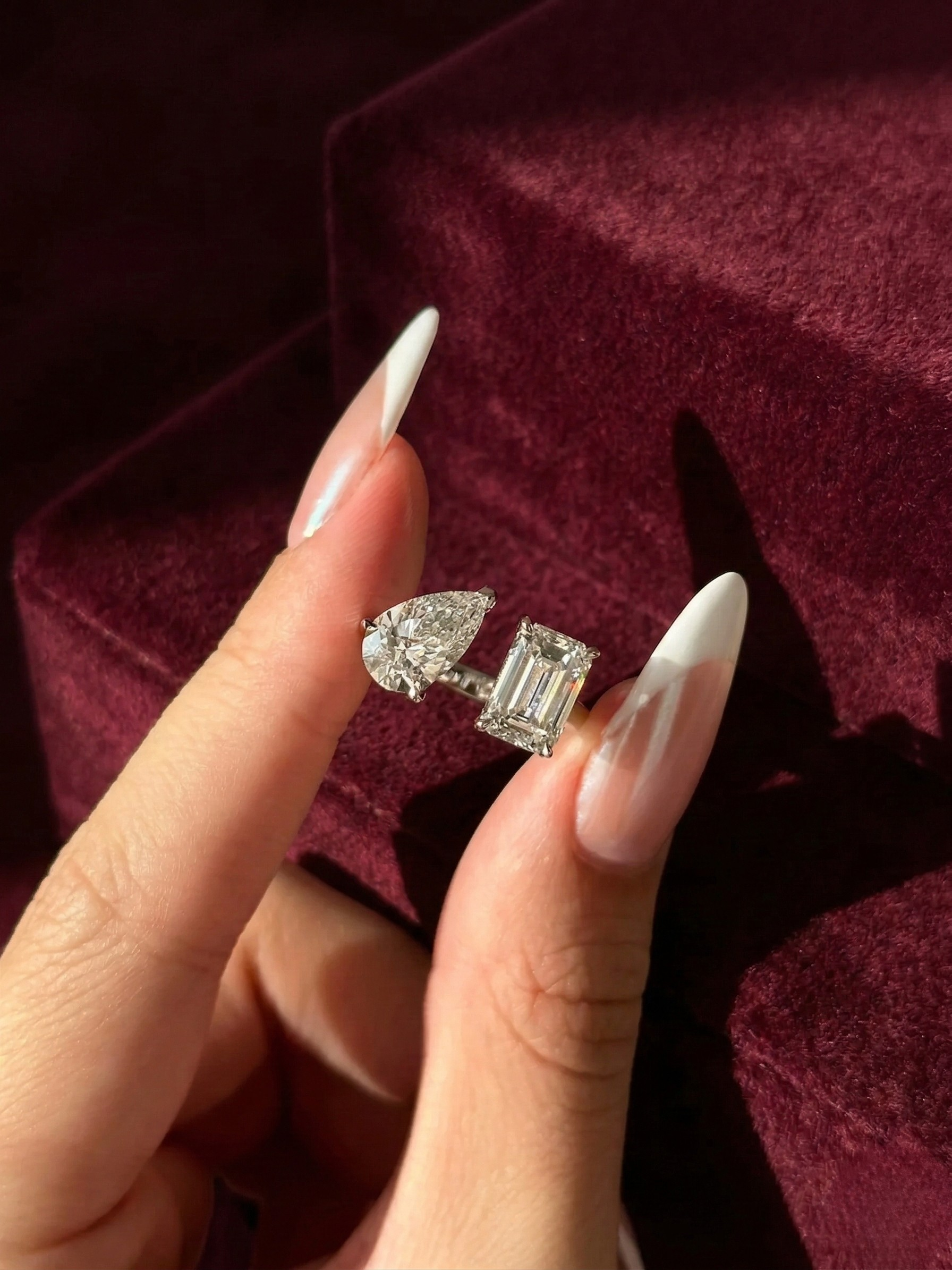 Pear & Emerald Lab Grown Diamond Toi et Moi Ring, Two Stone Diamond Engagement Ring, Pear Emerald Diamond Ring, Unique Engagement Ring