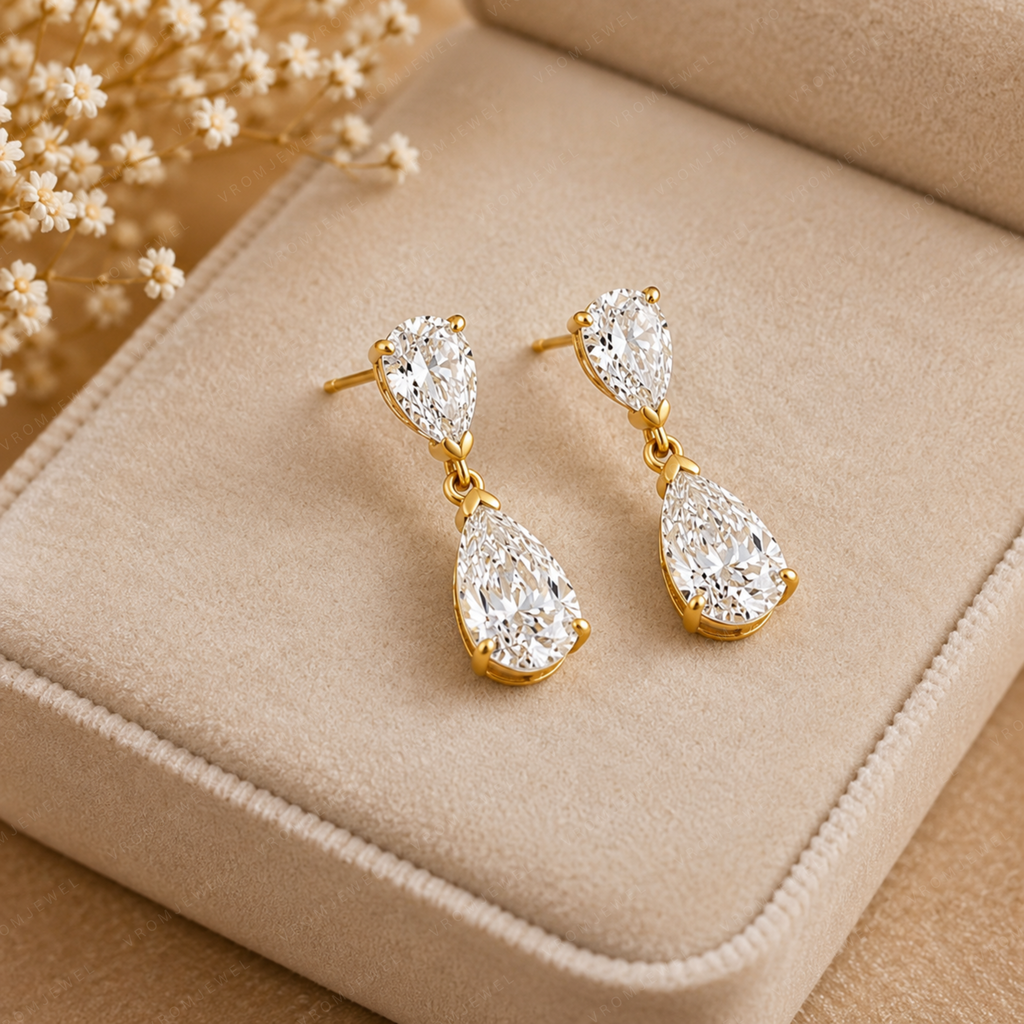 Elegant Pear Shape Lab Grown Diamond Stud Earrings in Solid 14K Gold