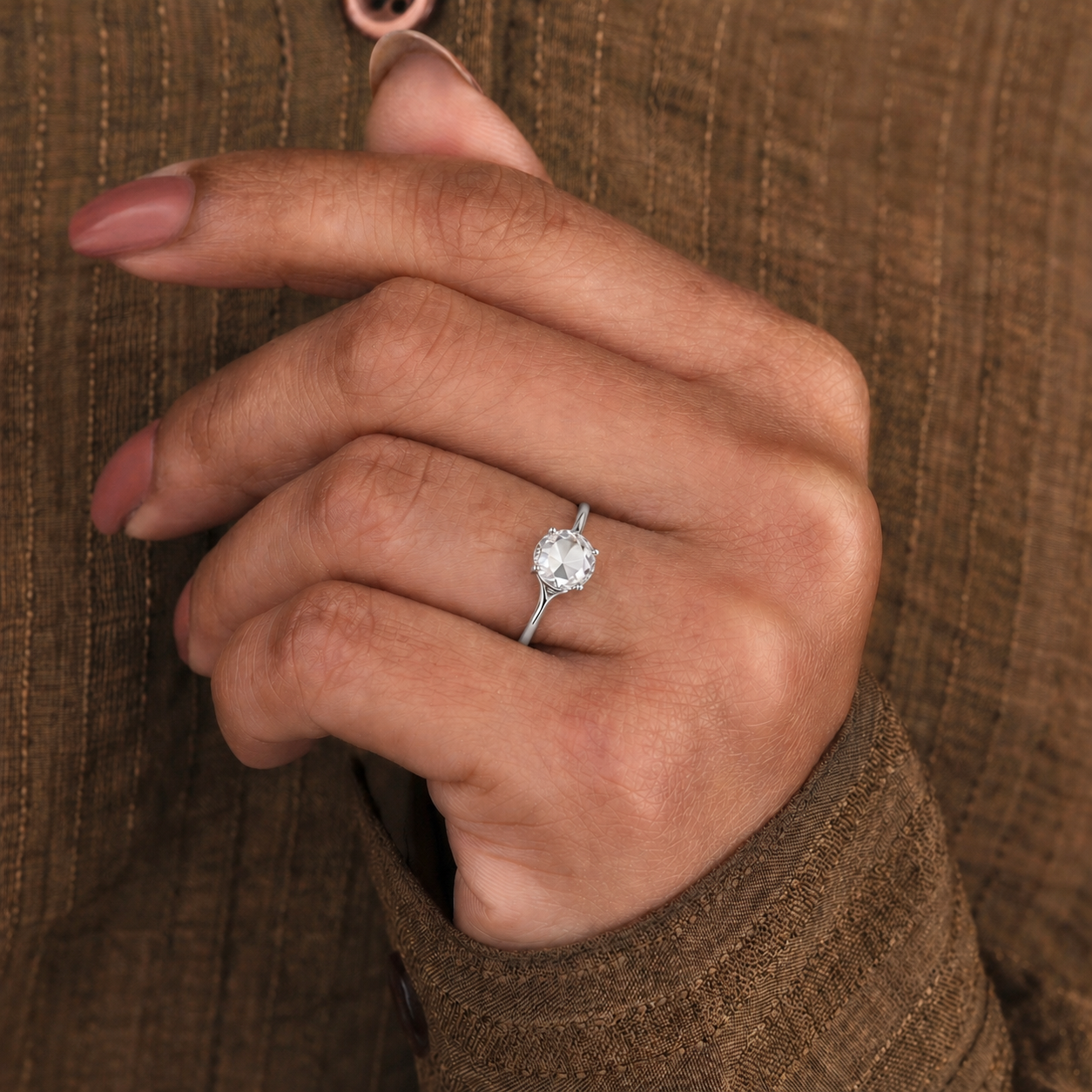 Rose Cut Lab Grown Diamond Minimalist Ring | 1 CT | Tapered Thin Band | Elegant Solitaire Ring | 14k Solid Gold