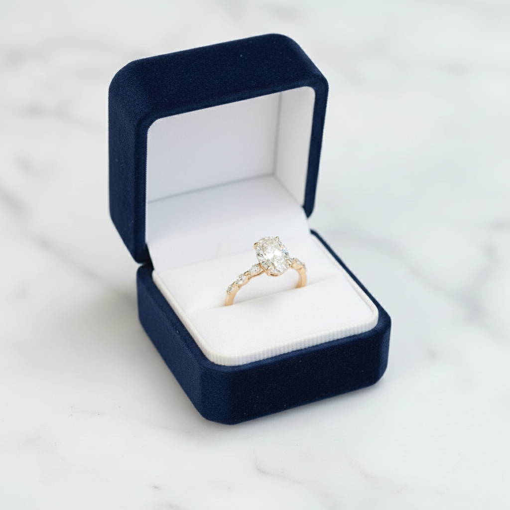 Oval Ring with Marquise Accent Solitaire | Lab Grown Diamond | 14K Yellow Gold