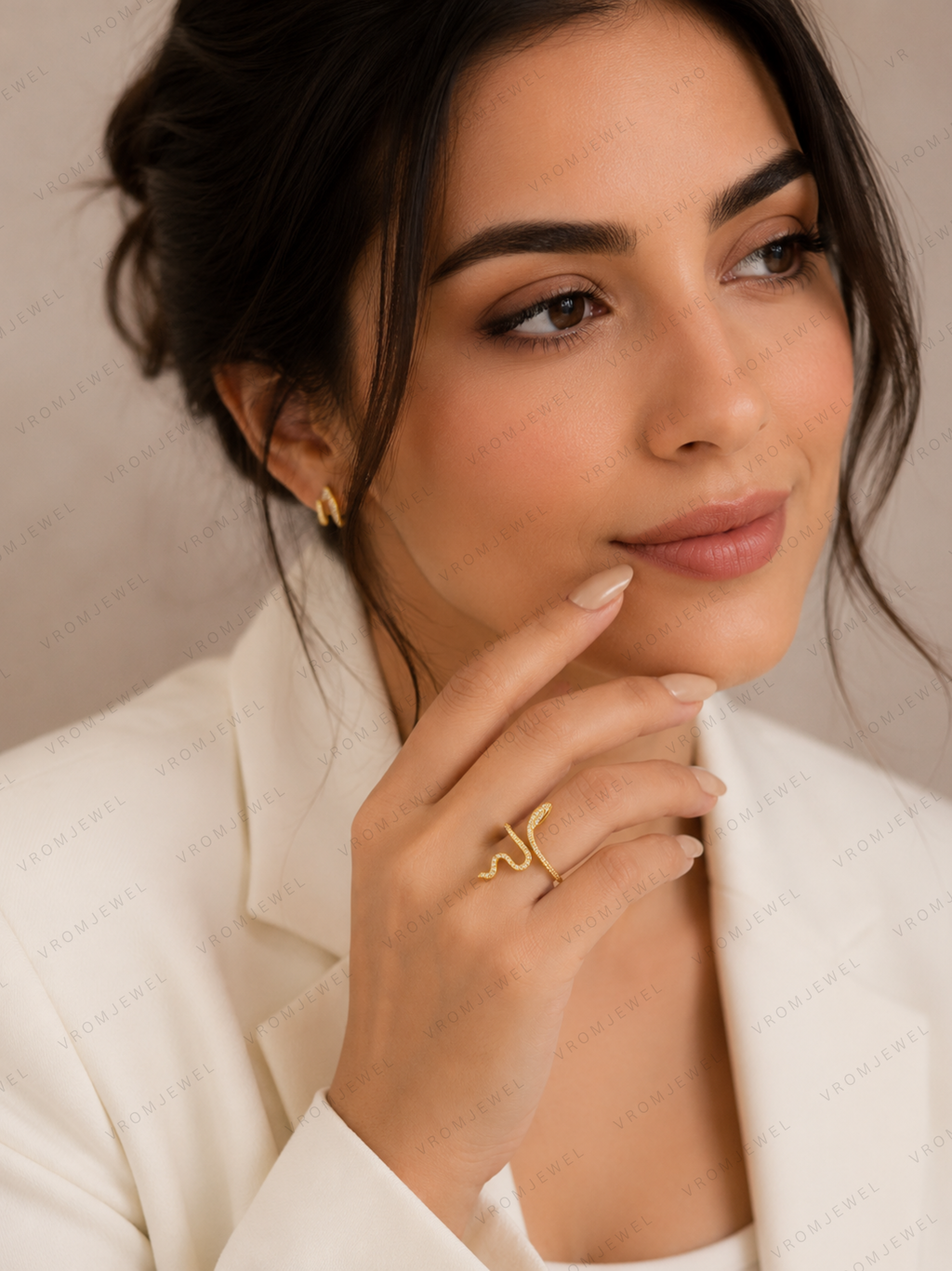 Snake Lab Grown Diamond Ring, Diamond Snake Ring, Serpent Wrap Ring, Solid Gold Snake Ring, Open Wrap Ring, Minimalist Statement Ring