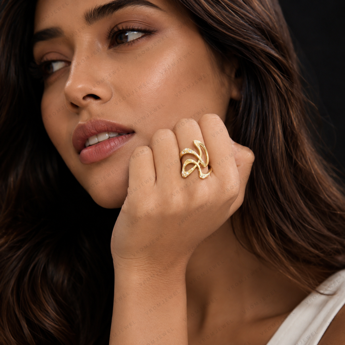 Star Wave Diamond Ring | Lab Grown | 14K Yellow Gold | Whimsical Stacking Band