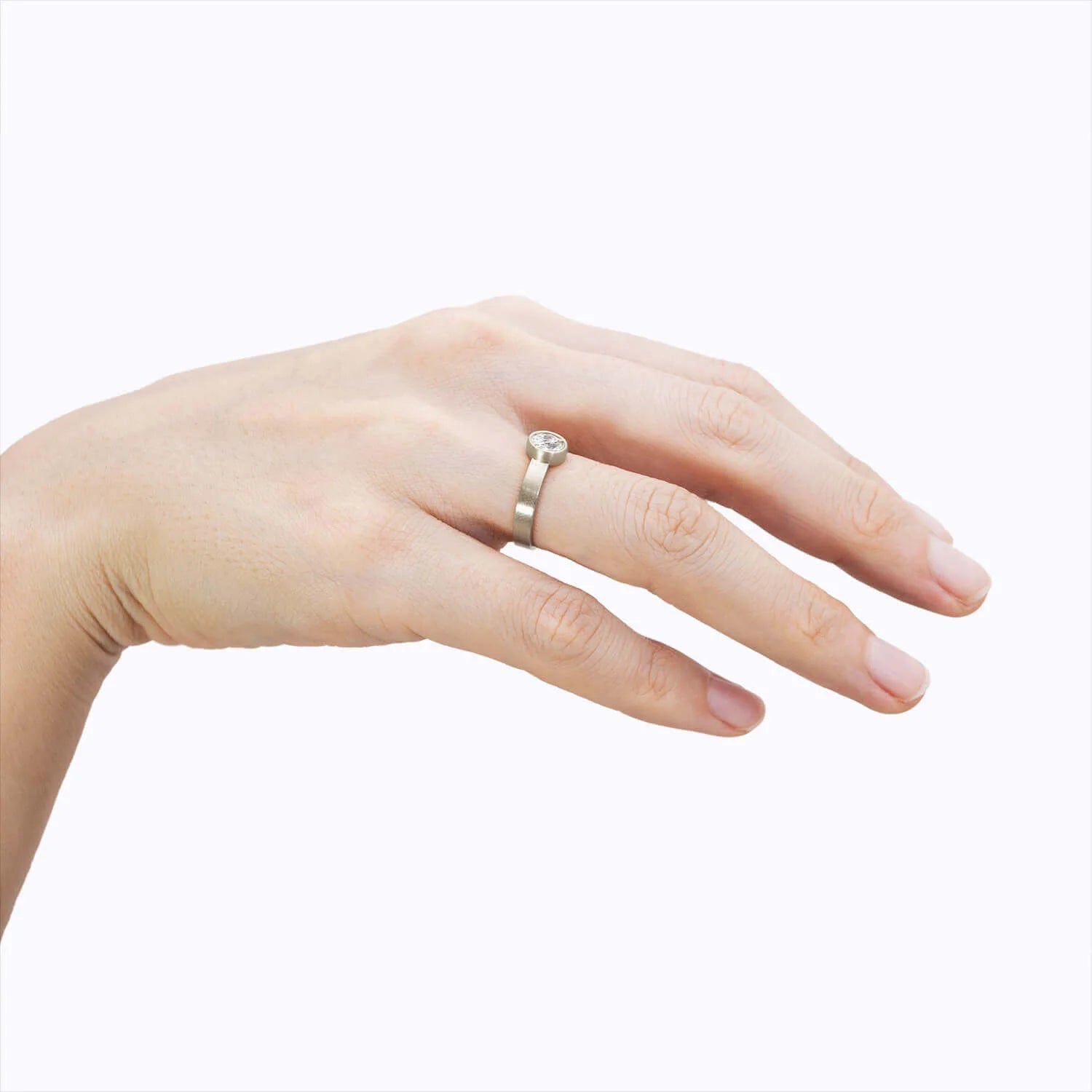 Half Moon Diamond | Matte Finish Ring | Lab Created Diamond | 14K Solid Gold