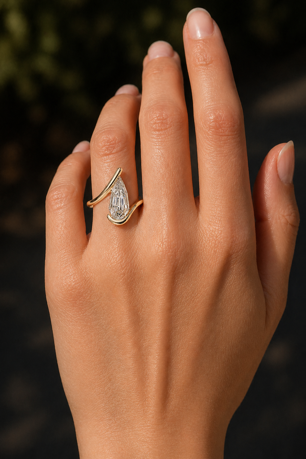 2 CT Pear Step Cut Lab Grown Diamond Ring | Geometric Wrap Design | Modern Sculptural Engagement Ring | 14K Gold