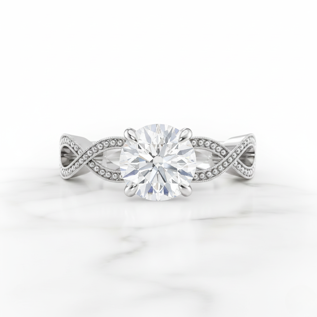 Elegant Round Engagement Ring with Milgrain Infinity Band | Lab Grown Diamond | 14K Yellow Gold