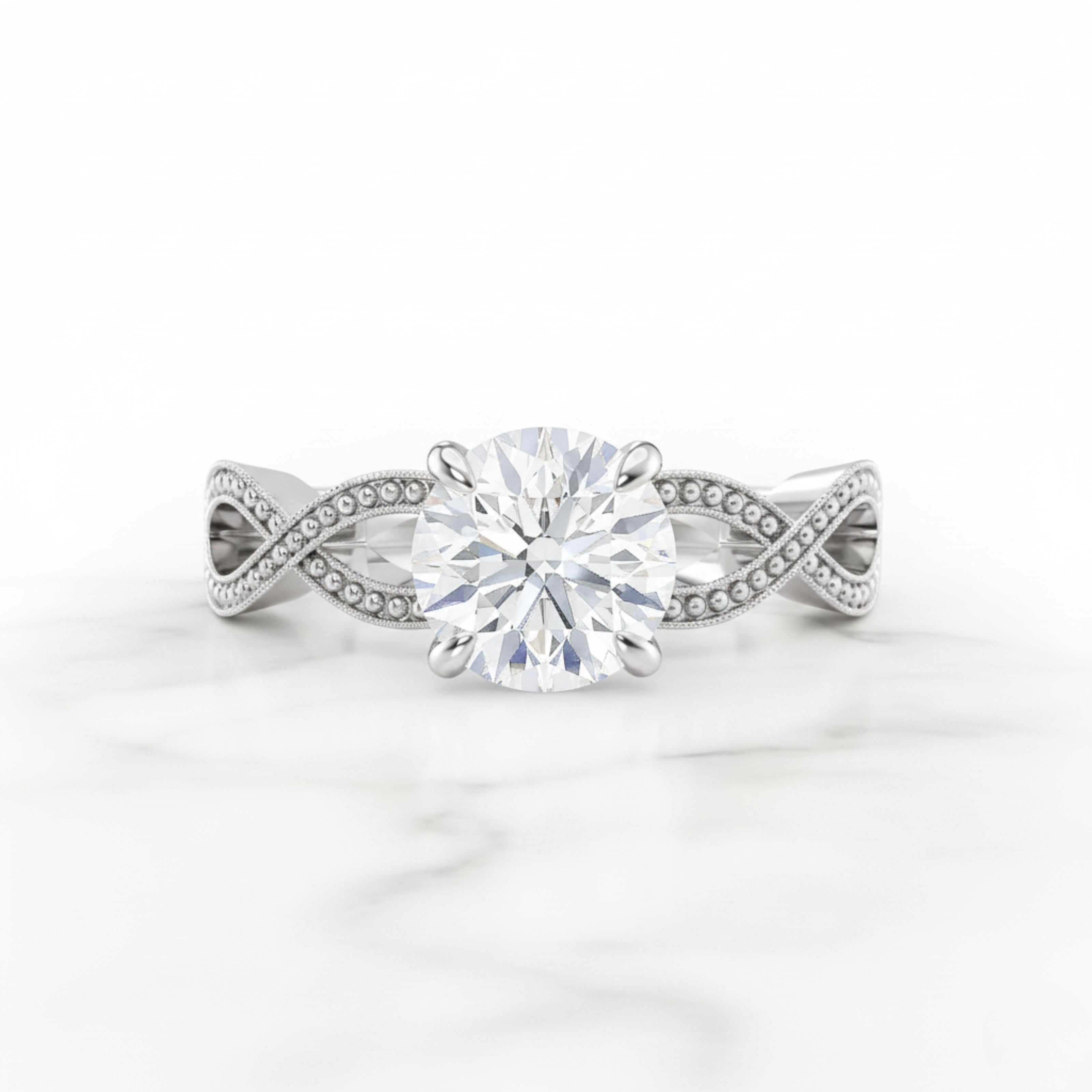 Elegant Round Engagement Ring with Milgrain Infinity Band | Lab Grown Diamond | 14K Yellow Gold