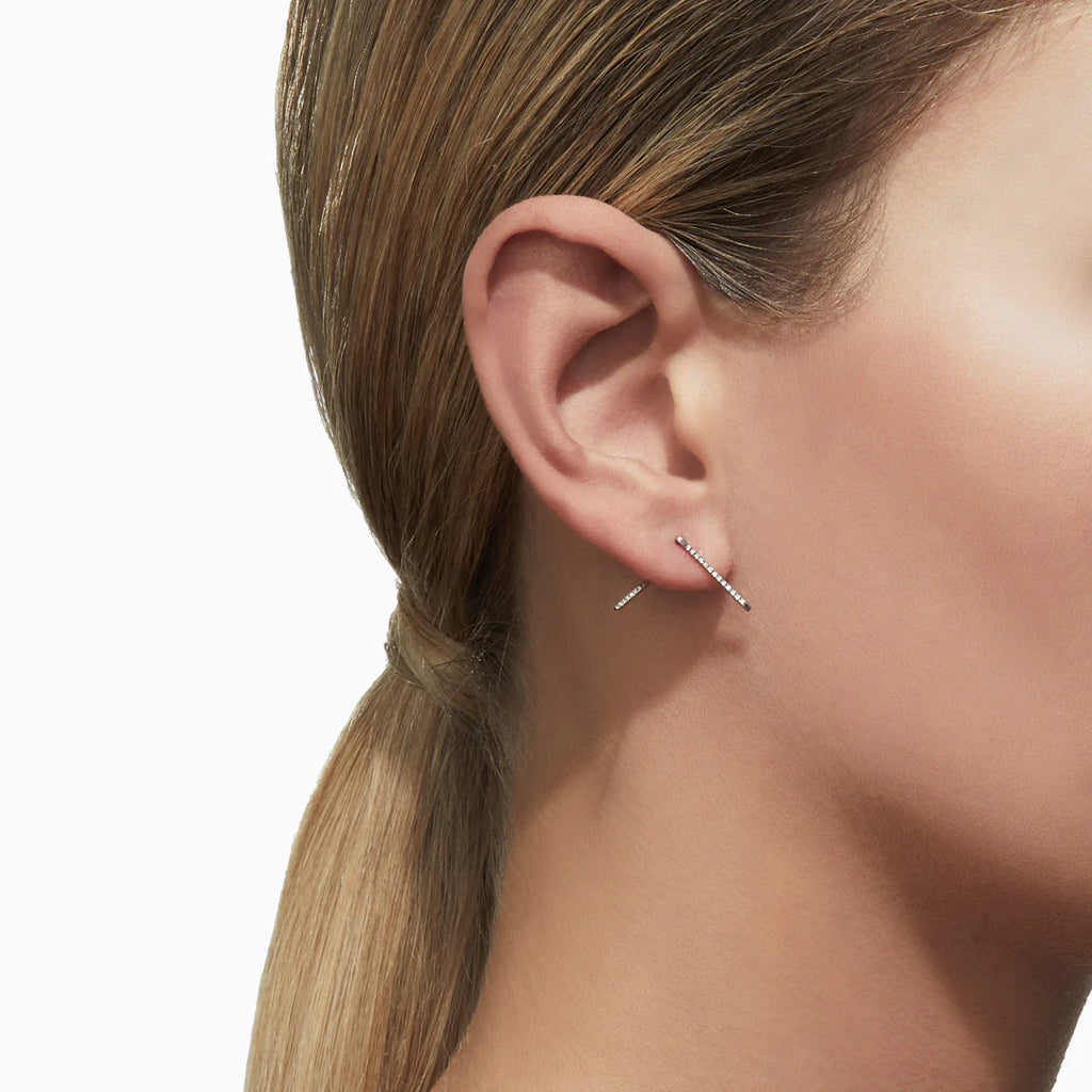 Minimal Cross Bar Earrings | Lab Grown Diamond | 14K Yellow Gold Sleek Modern Design