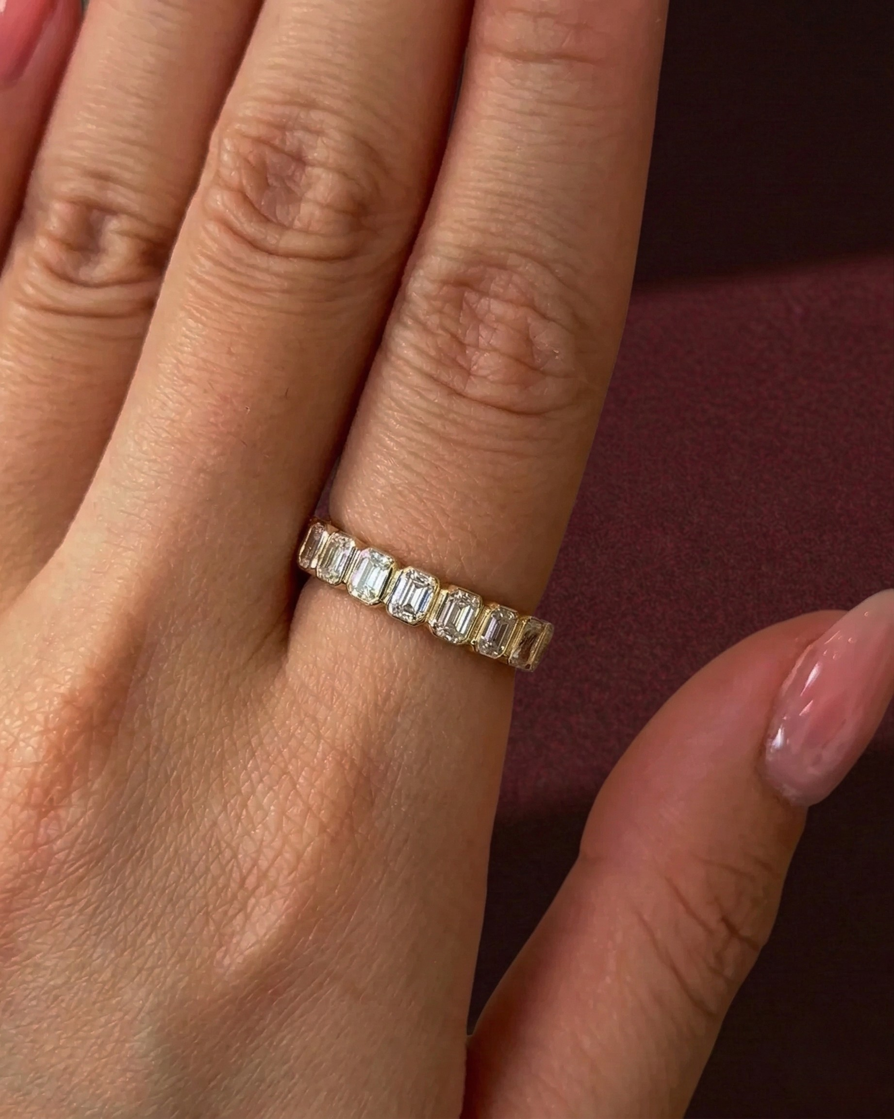 Radiant Diamond Half Eternity Band, Bezel Set Radiant Cut Diamond Wedding Band, Radiant Diamond Anniversary Ring, Stackable Diamond Band.