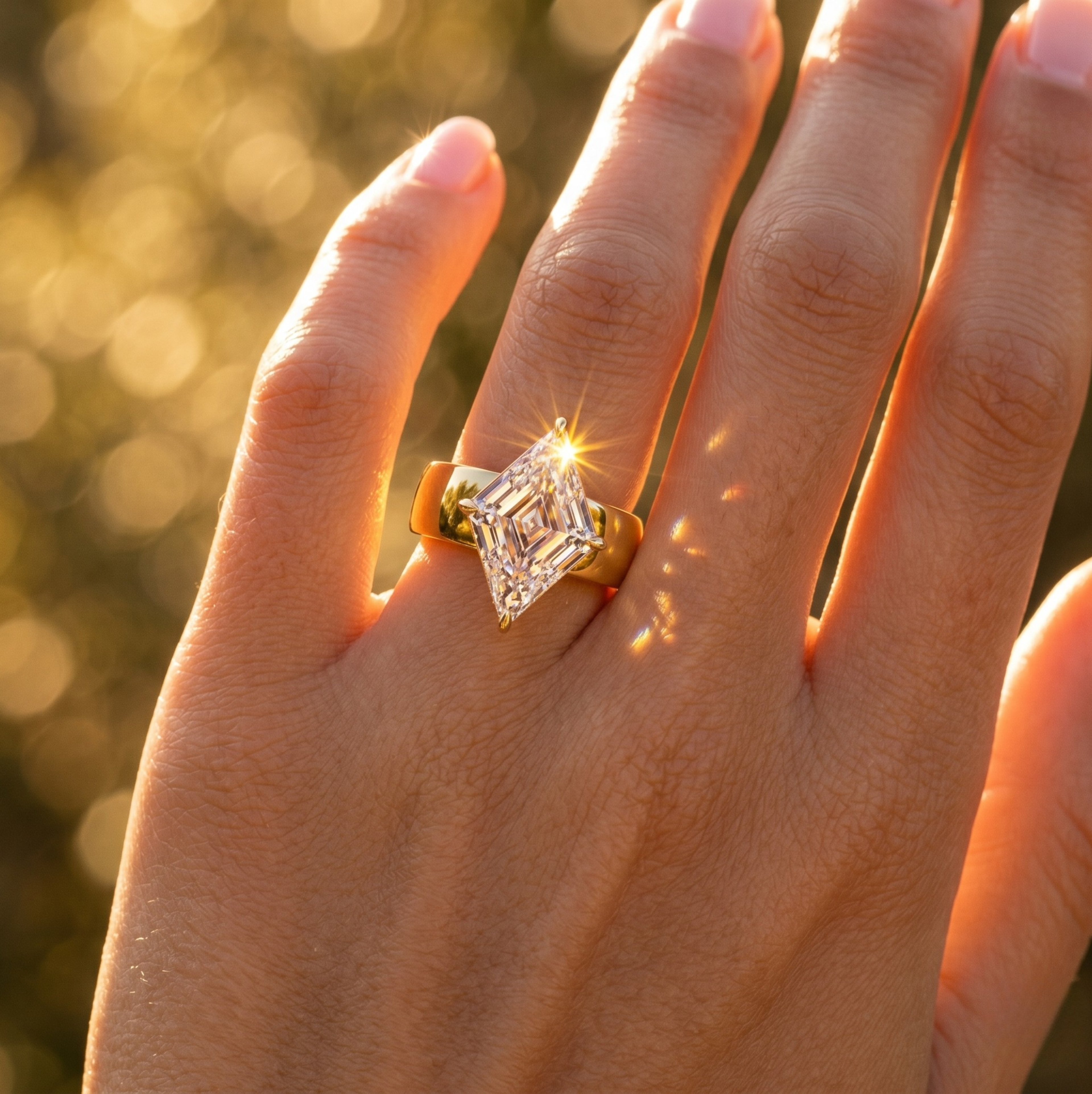 Lozenge Shape Lab Grown Diamond Ring | 2 CT | Bold Cigar Band | Geometric Engagement Ring | 14K Gold