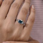Blue Cushion Cut Lab Grown Diamond Ring, 3 Carat Blue Diamond Engagement Ring, Round Diamond Accents, Unique Statement Ring, 10K 14K 18KGold