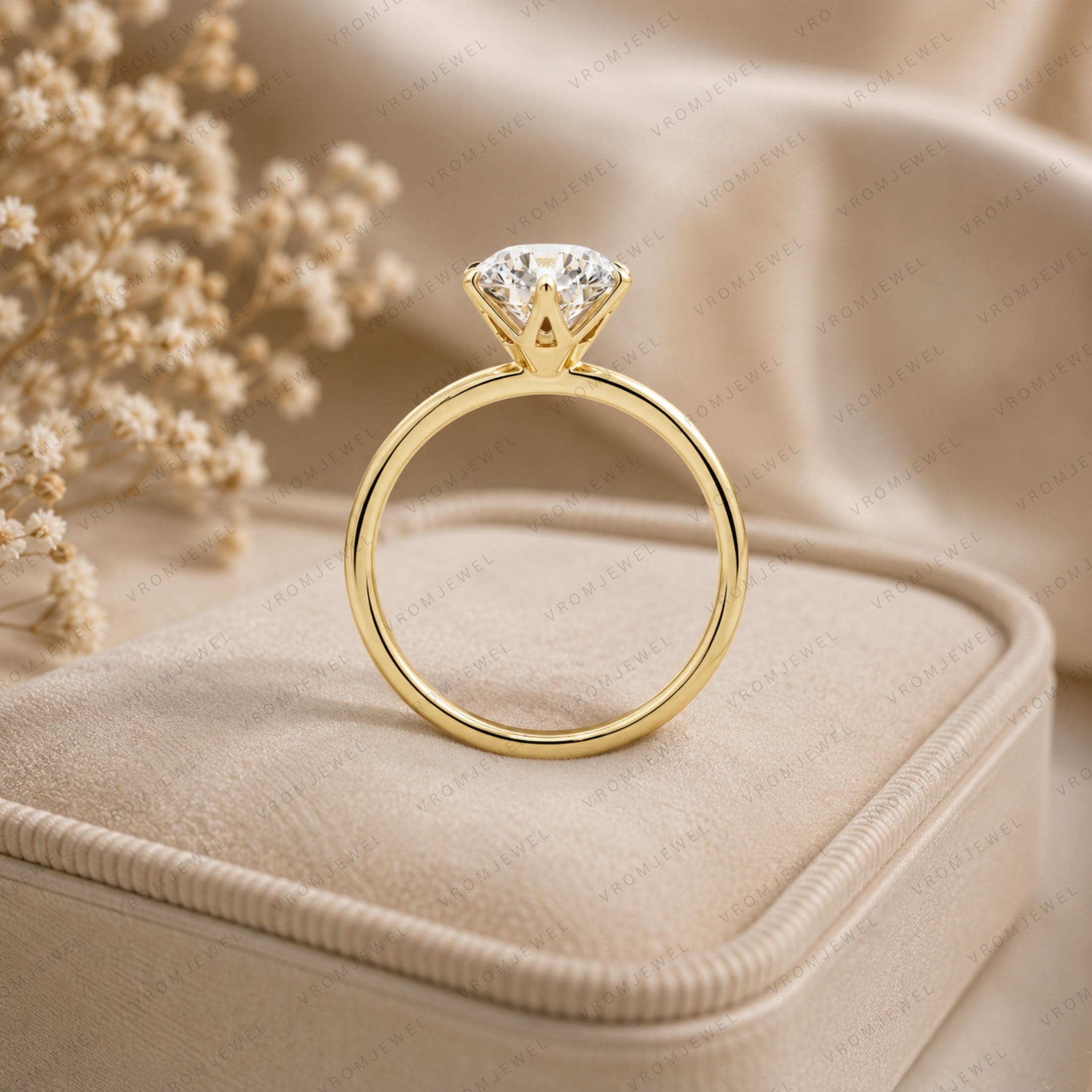 Elegant Round Lab Grown Diamond Engagement Solitaire Ring in Solid 14K Gold