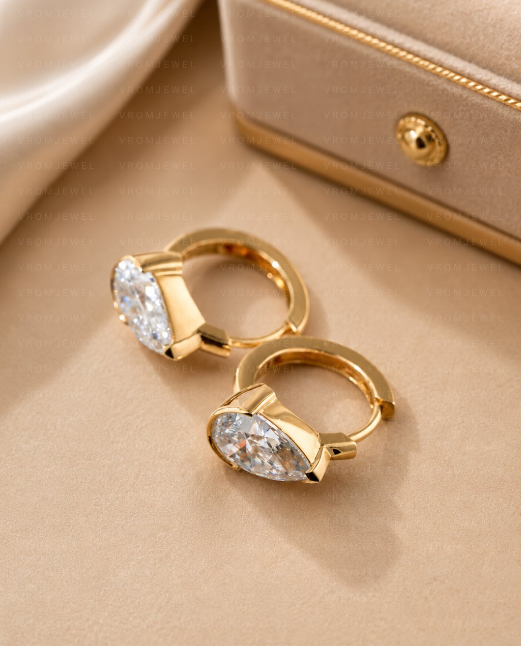 Pear Diamond Hoop Drop Earrings, Pear Lab Grown Diamond Earrings, Dangle Diamond Hoop Earrings, Gold Drop Earrings, Bridal Diamond Earrings