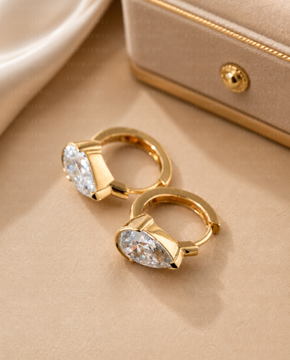 Pear Diamond Hoop Drop Earrings, Pear Lab Grown Diamond Earrings, Dangle Diamond Hoop Earrings, Gold Drop Earrings, Bridal Diamond Earrings