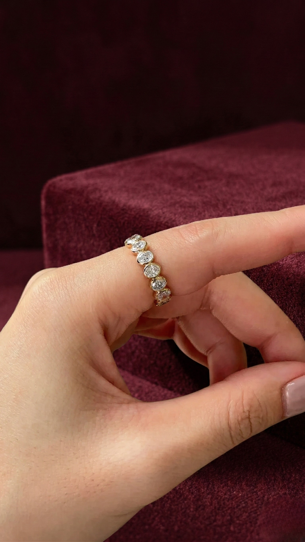 Oval Lab Grown Diamond Eternity Band, Oval Diamond Wedding Band, 2.25 Carat Full Eternity Ring, Bezel Set Diamond Anniversary Ring