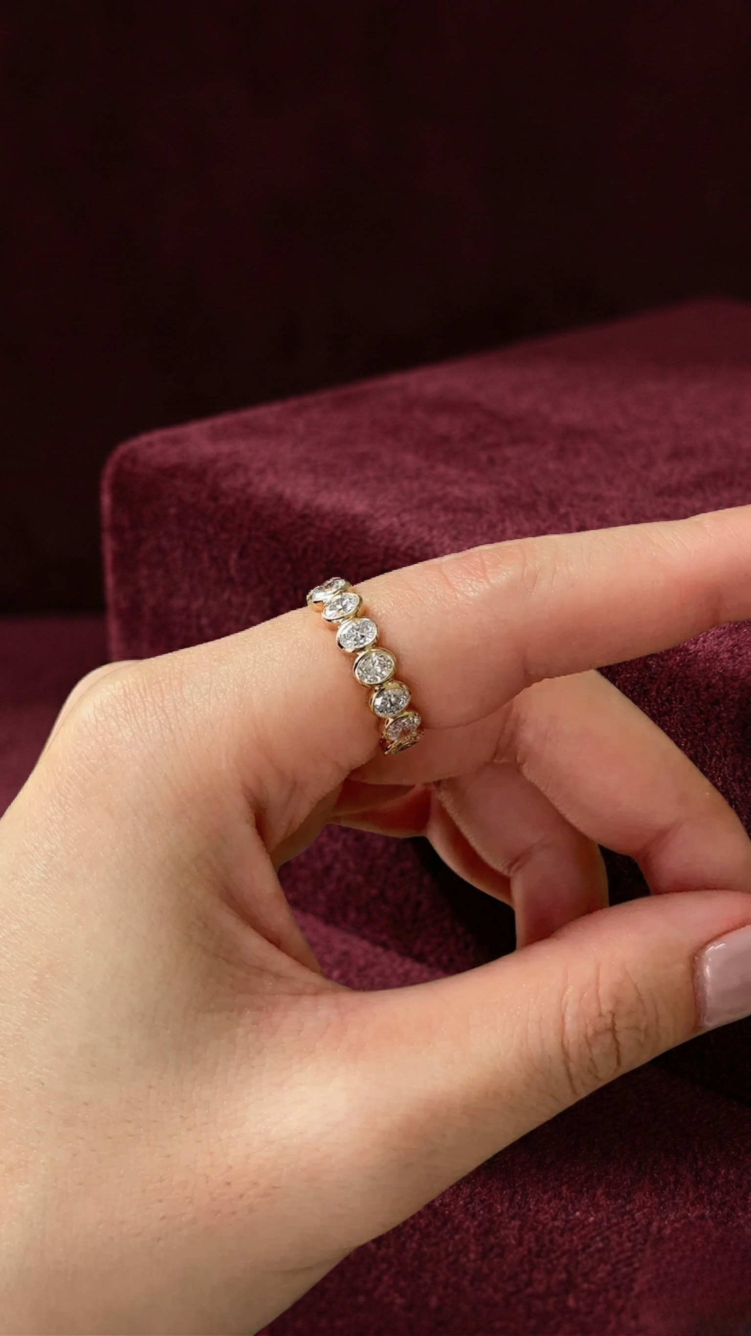 Oval Lab Grown Diamond Eternity Band, Oval Diamond Wedding Band, 2.25 Carat Full Eternity Ring, Bezel Set Diamond Anniversary Ring