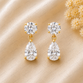 Round & Pear Cut Lab Grown Diamond Two Stone Earrings in Solid 14K Gold