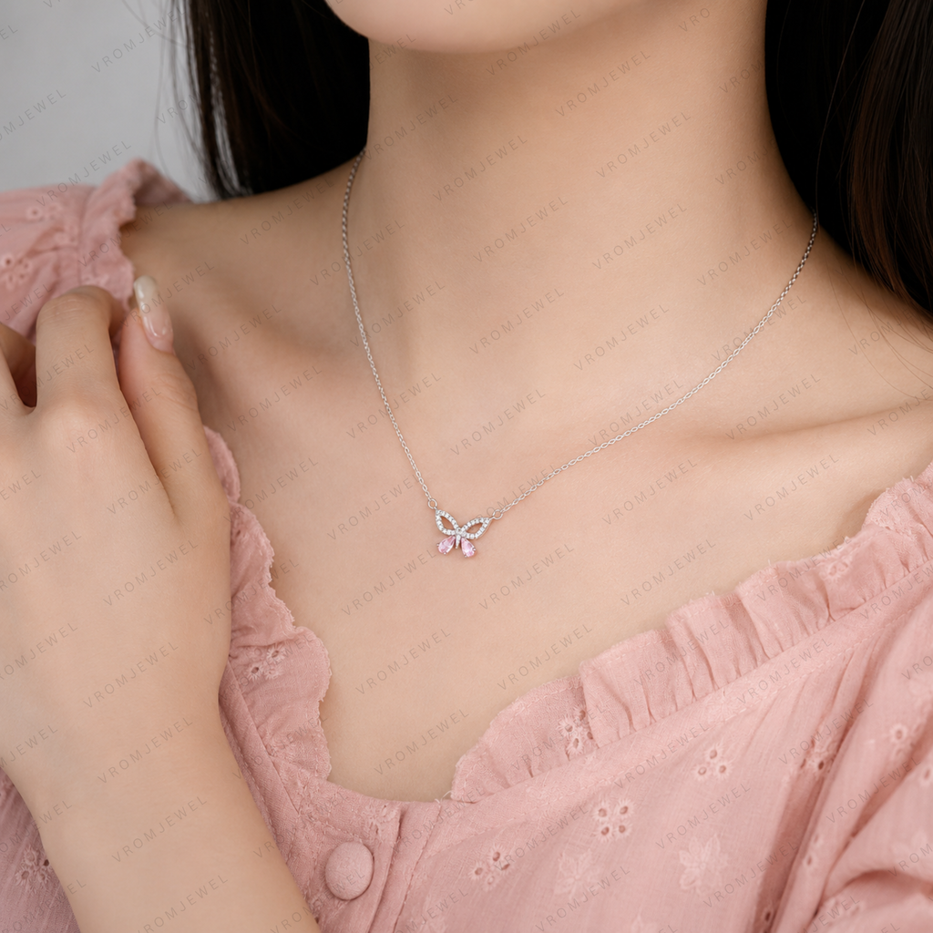 Butterfly Lab Grown Diamond Necklace, Hollow Butterfly Pendant, Solid Gold Butterfly Necklace, Nature Inspired Necklace, Minimalist Necklace